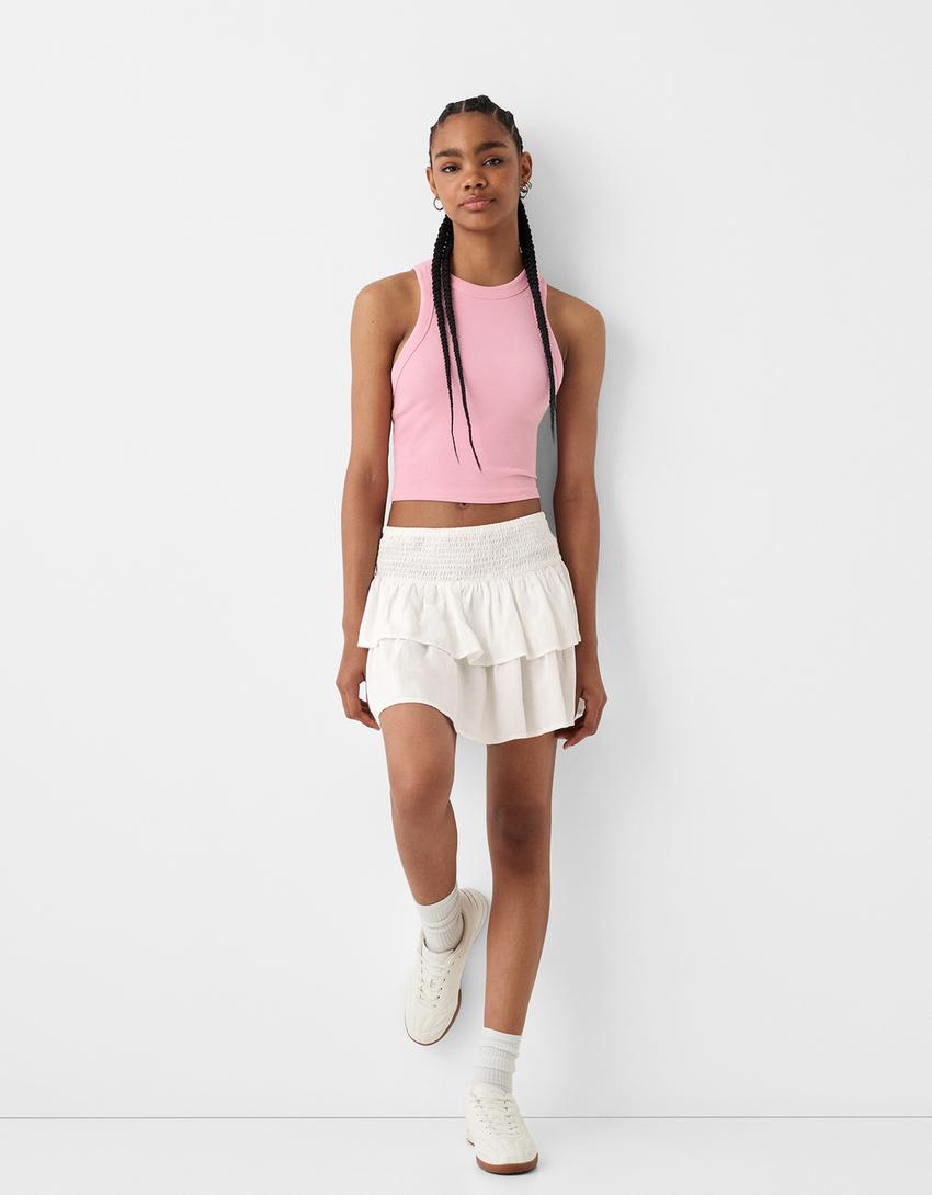 Falda Midi Falda Larga Rosa Palo Bershka Blusa Rosa Palo Con Falda