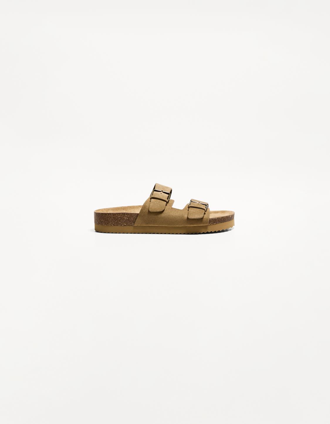 buckled flat slider sandals