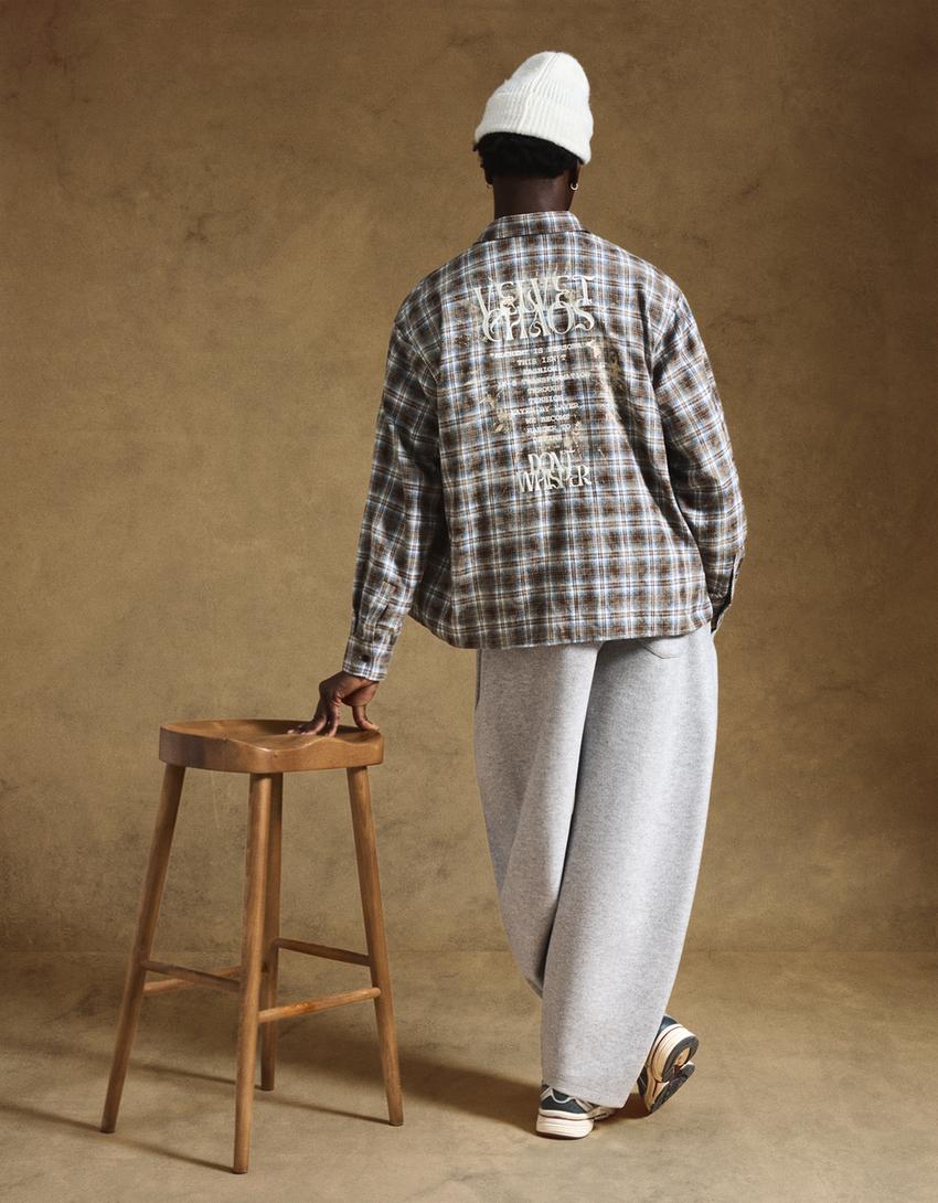 Camisa oversize cuadros-Azul claro