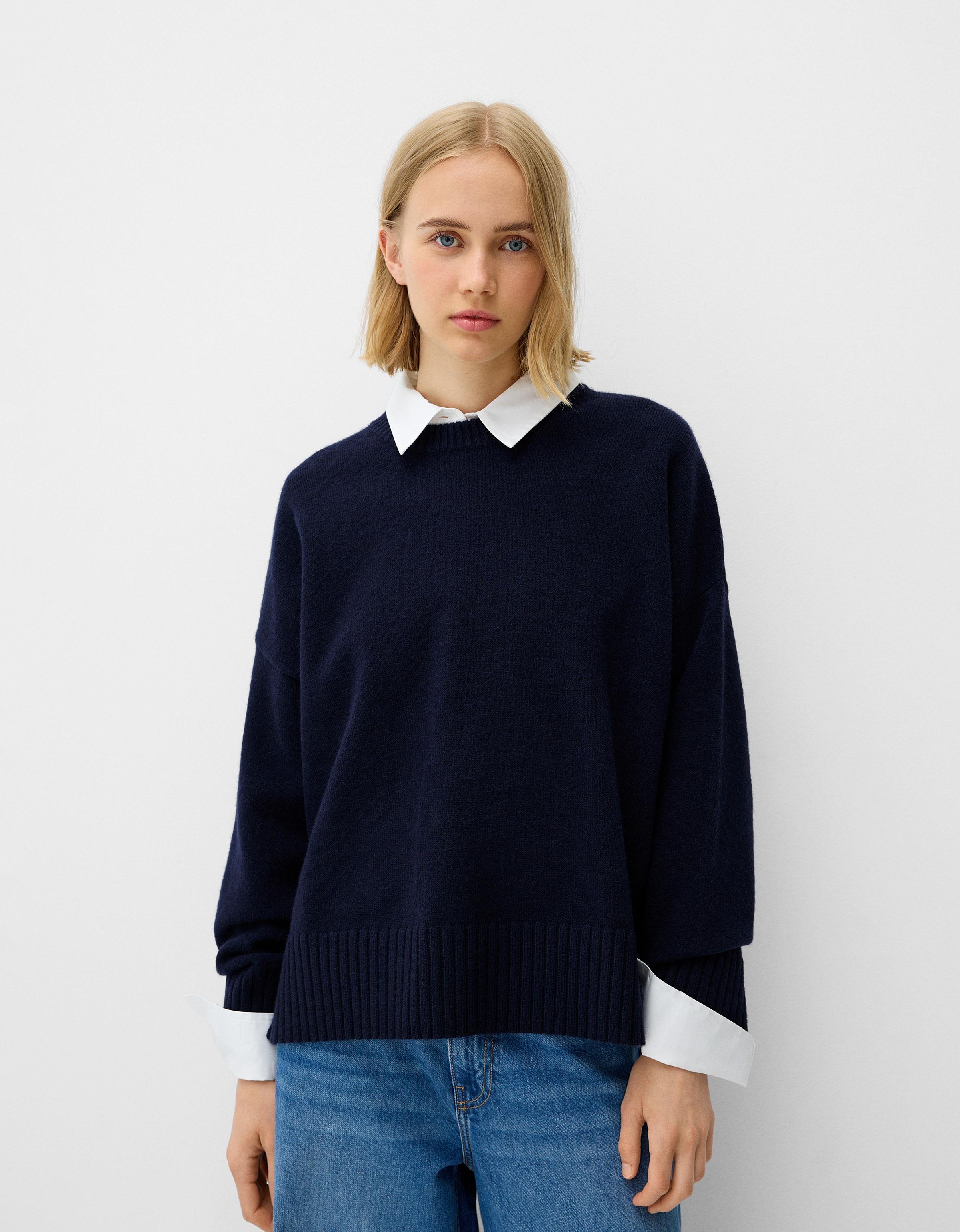 Bershka Pullover Mit Rundausschnitt Damen S Blau