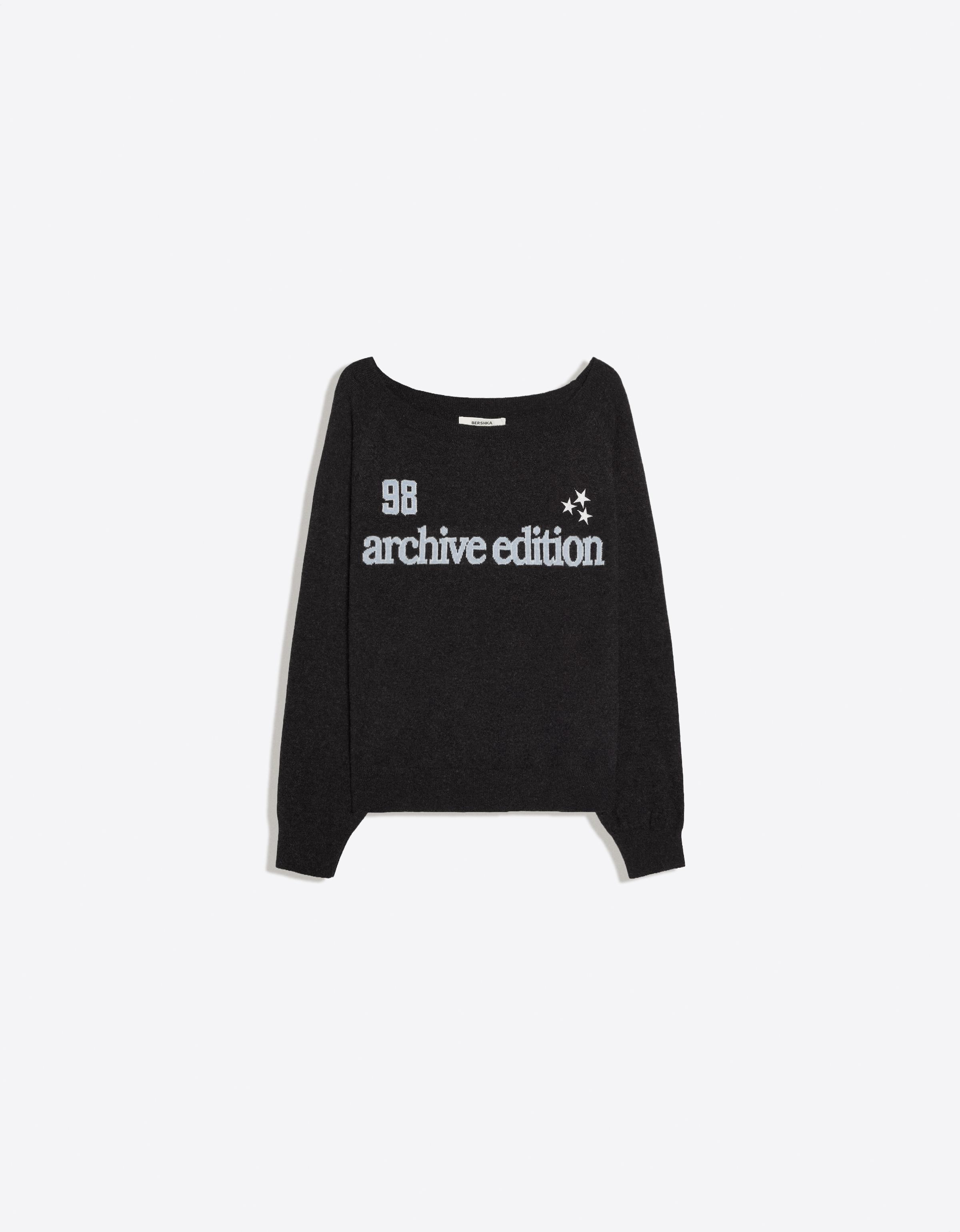 Graphic boat neck jumper — Dark grey