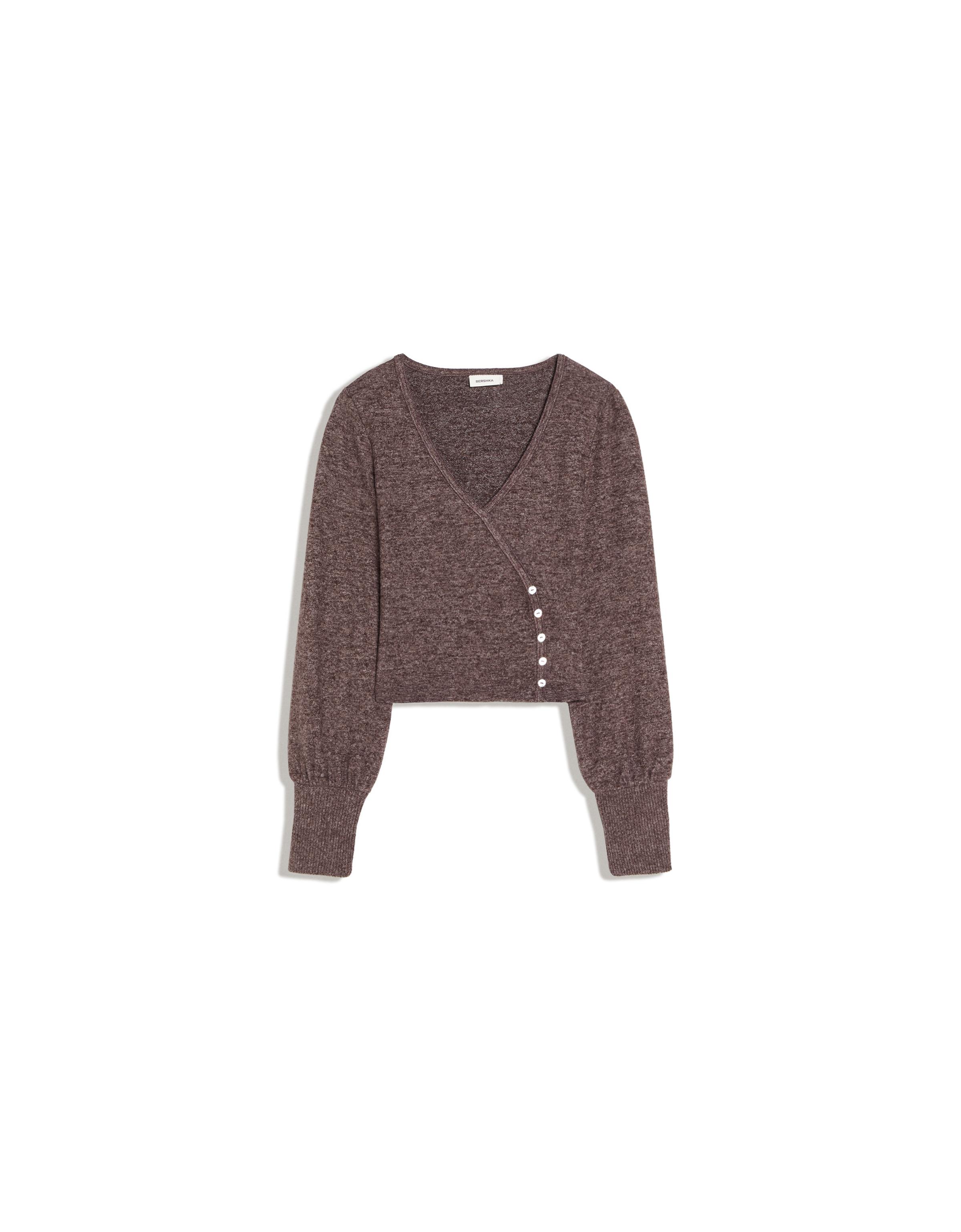 V-neck button jumper — Brown
