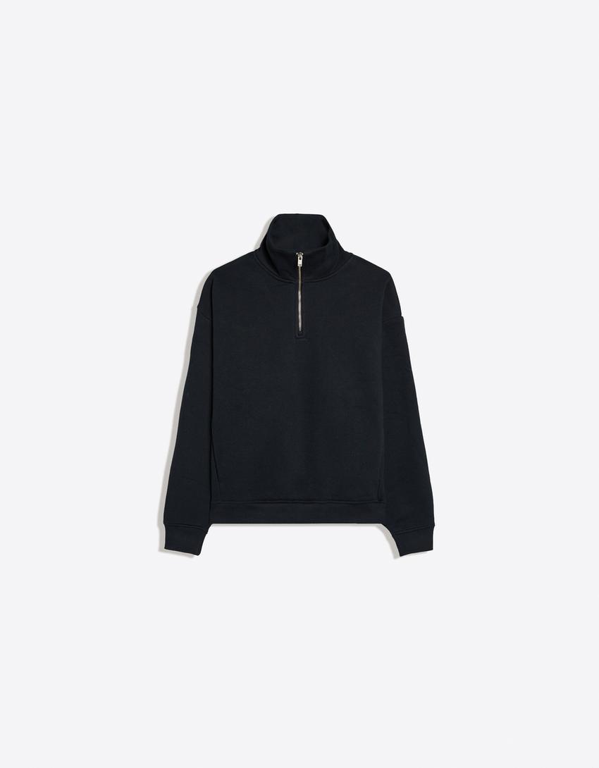 Bluza z suwakiem i półgolfem typu perkins-Granatowy