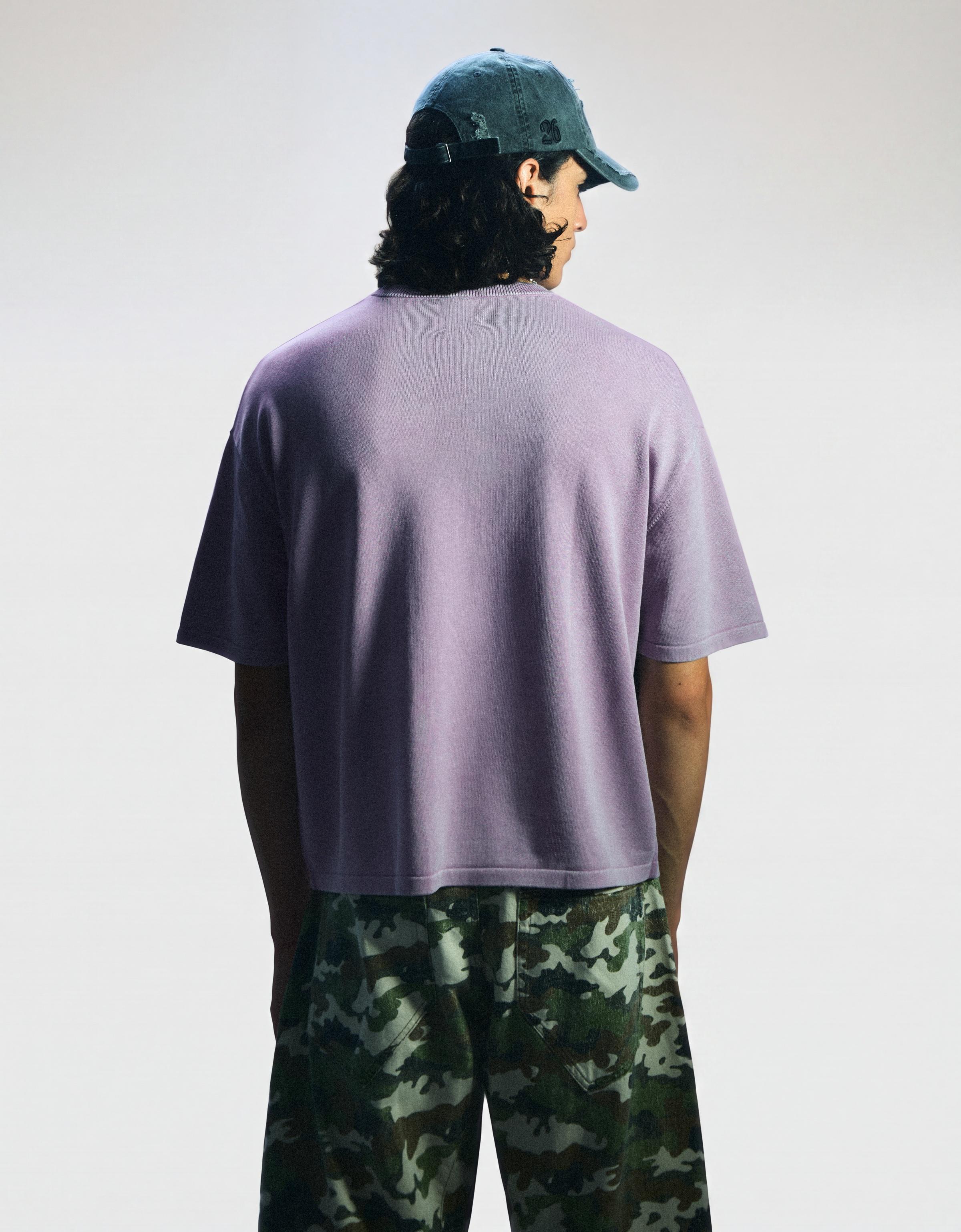 Short sleeve washed effect embroidered T-shirt — Violet