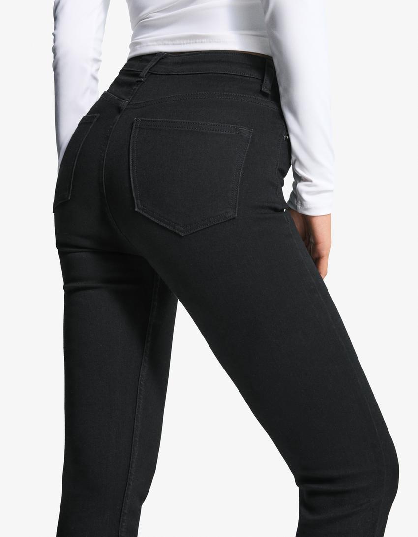 Super high-waist soft skinny jeans-Black