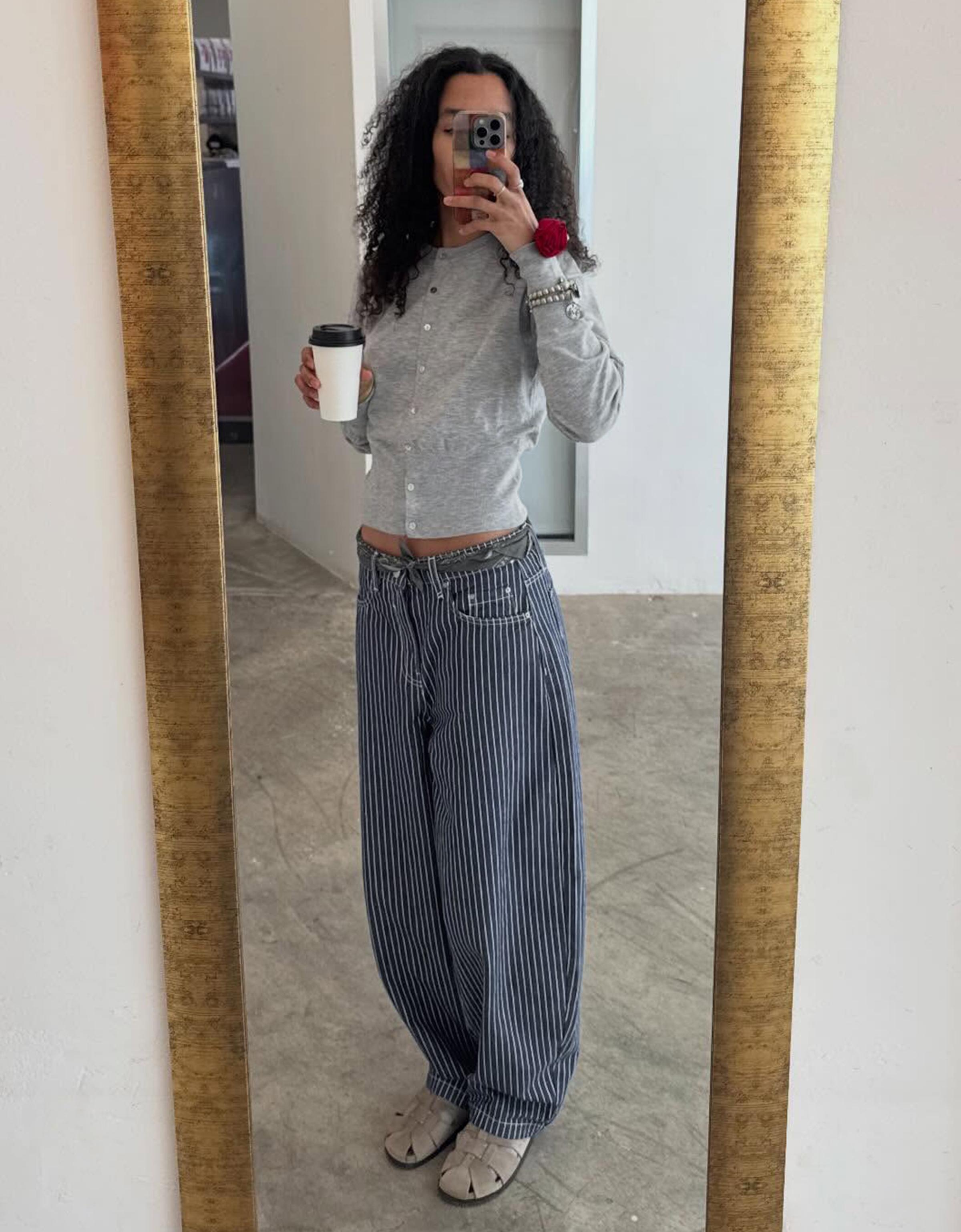 Stripe balloon trousers