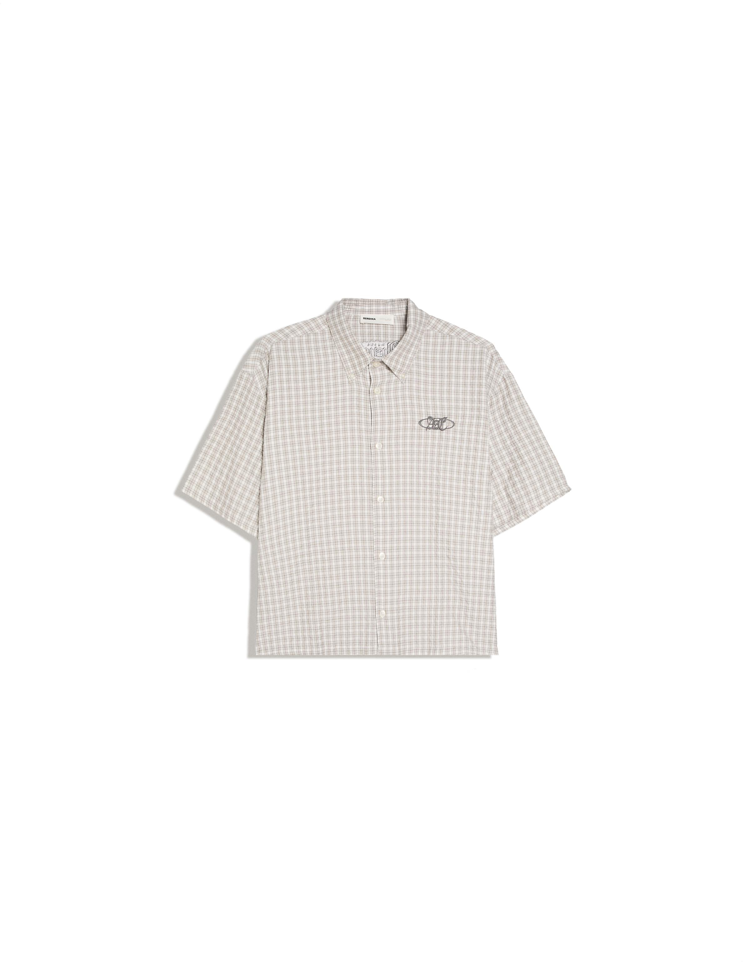 Short-sleeved boxy print shirt — Mixed gray
