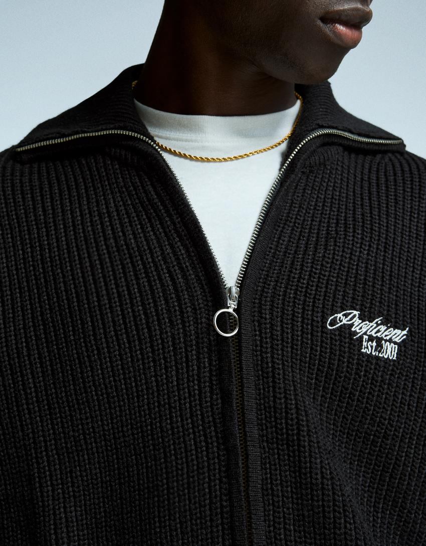Veste zippée brodée-Noir