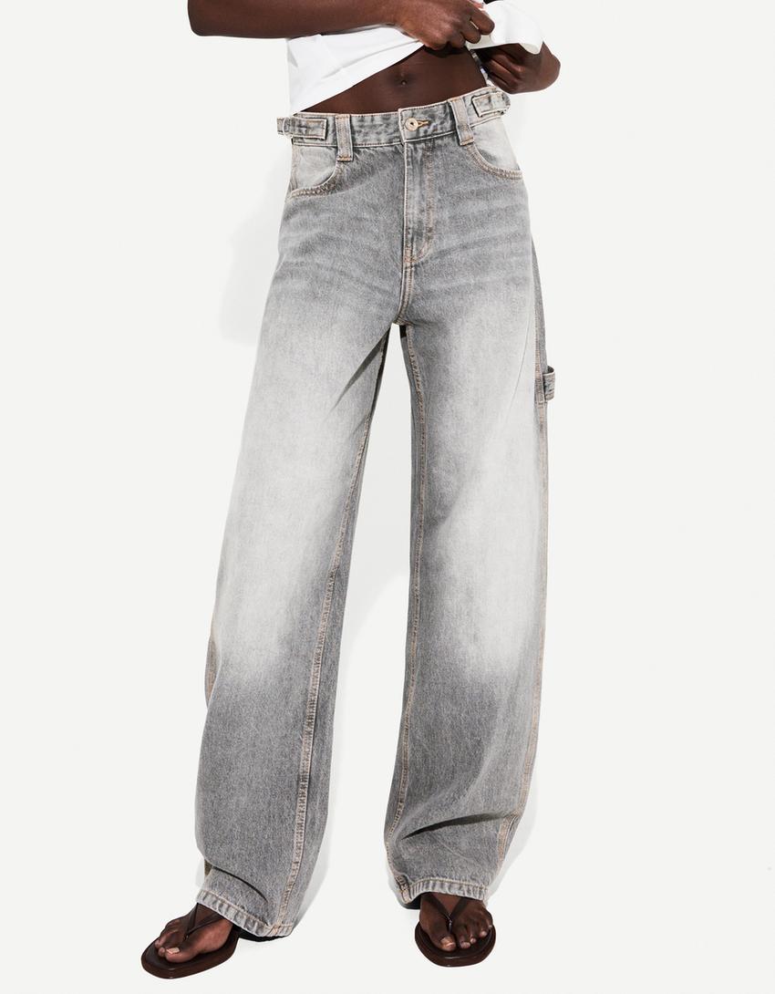 Adjustable balloon fit carpenter jeans-Grey