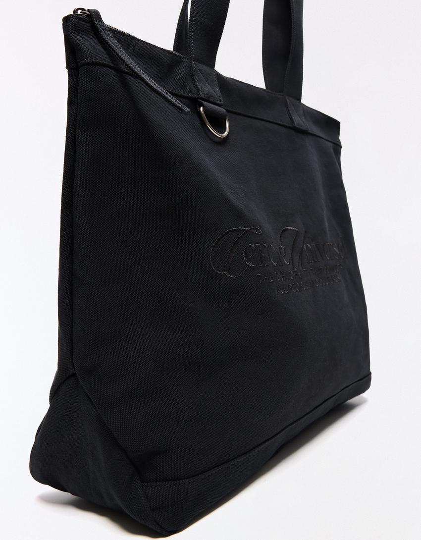 Bestickte Tragetasche-Schwarz