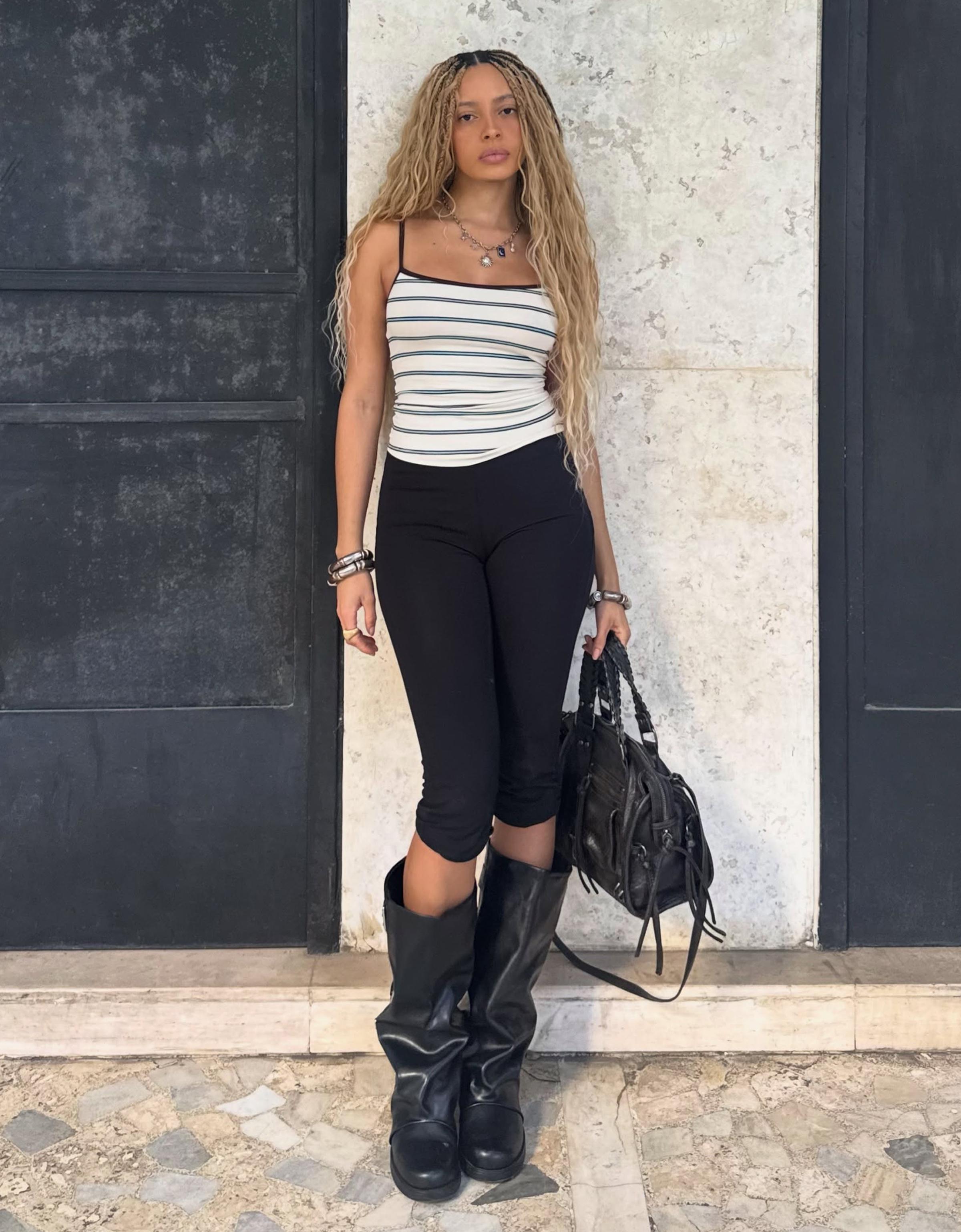 Contrast strappy top — Cream