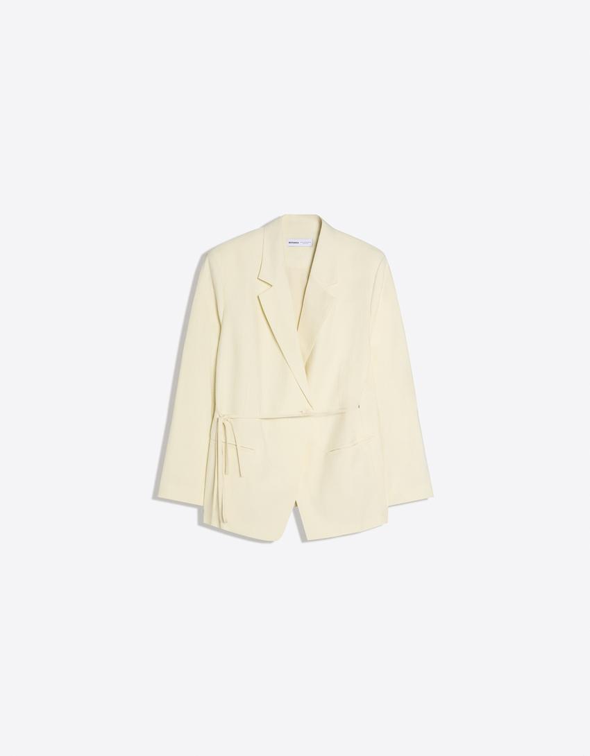 Flowing blazer with drawstring-Yellow