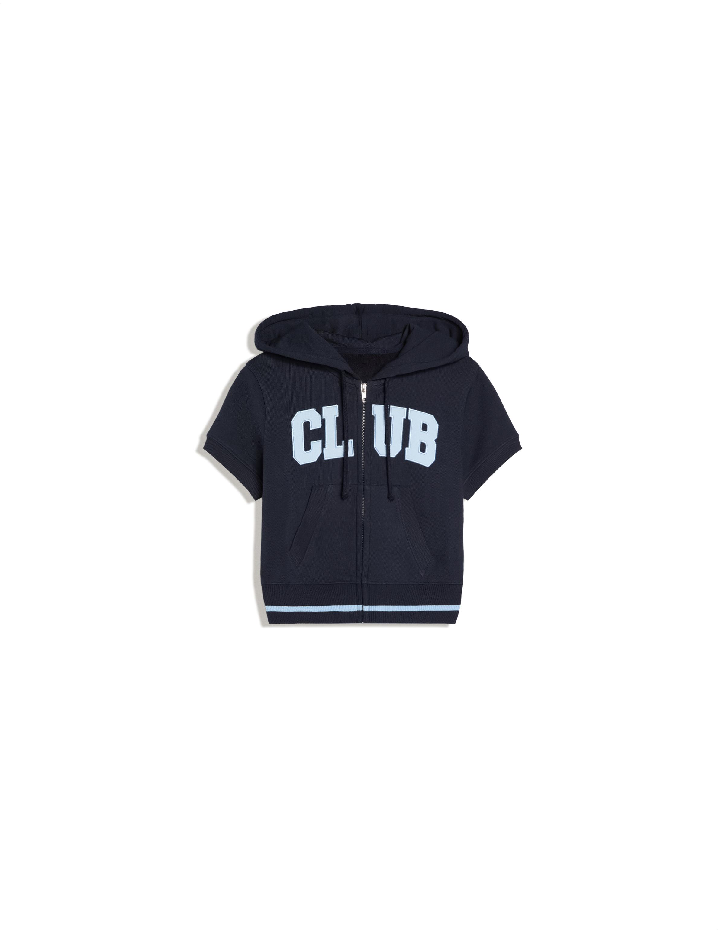 Short-sleeved hooded zip-up sweatshirt — Navy