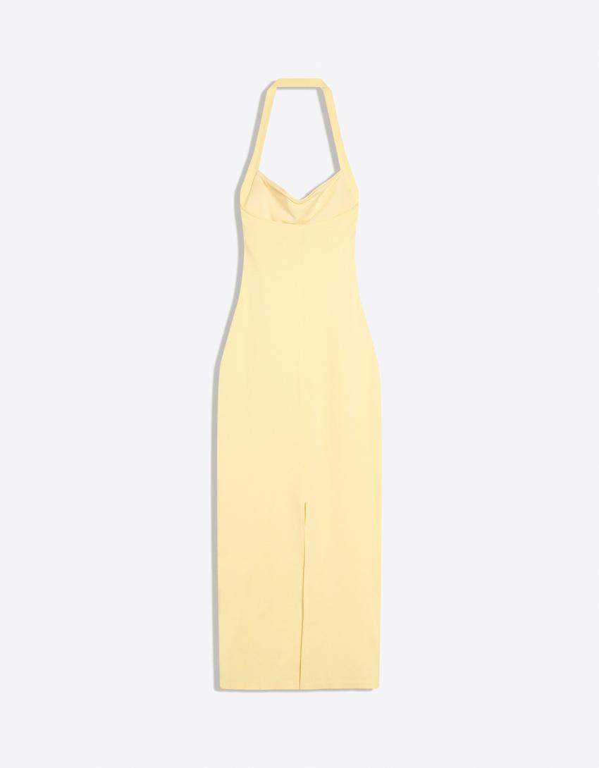 Halterneck midi dress-Yellow