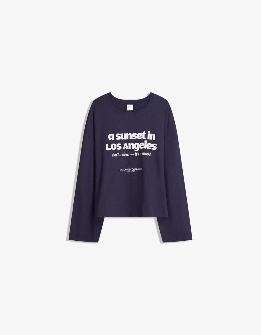 Camiseta manga larga boxy print-Marino