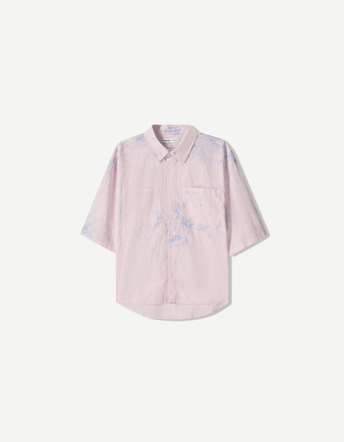 Striped oversize bleached shirt with short sleeves