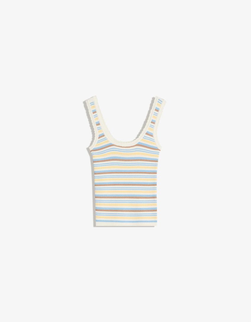 Top de alças com várias riscas-Cru-5
