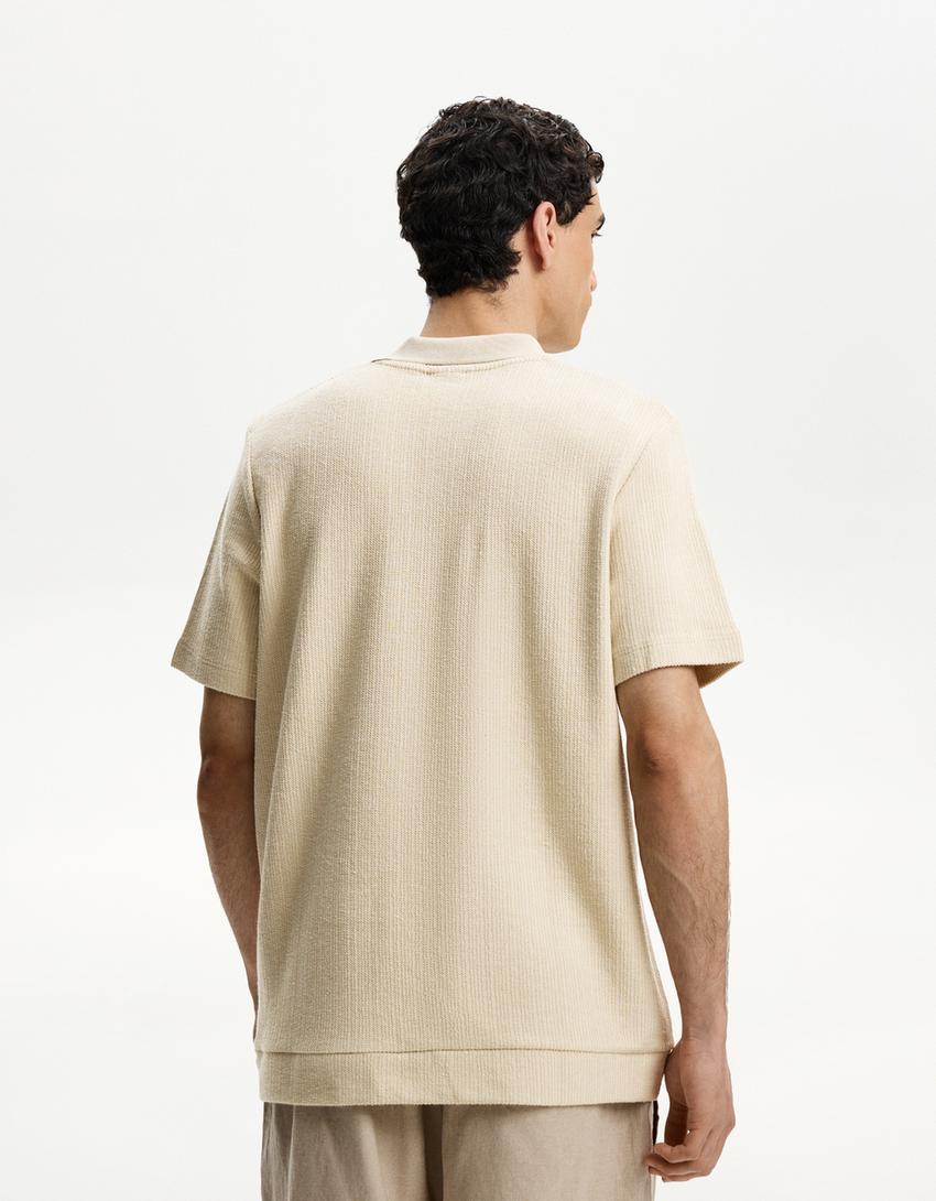 Textured polo shirt-Camel