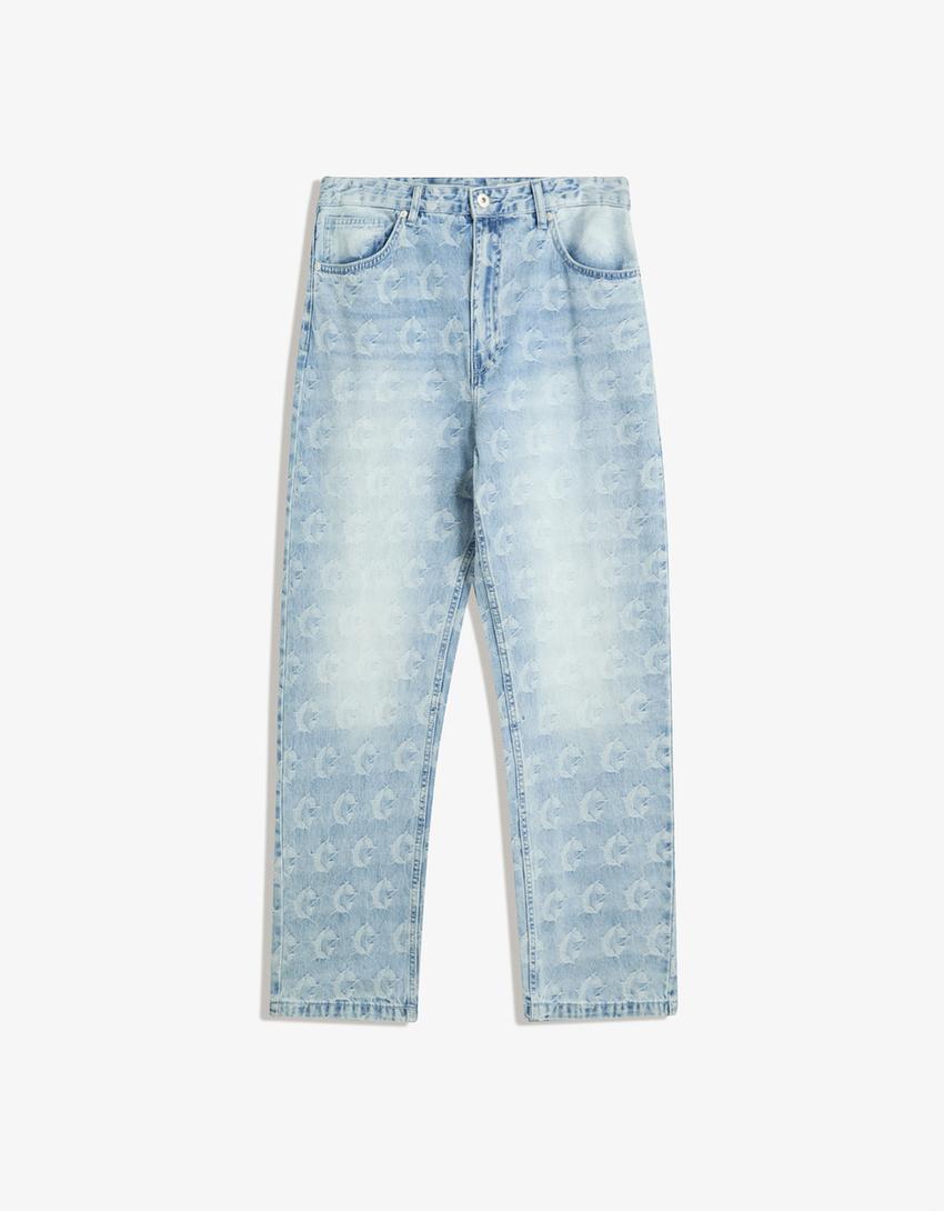 Baggy jacquard jeans-Light blue-4