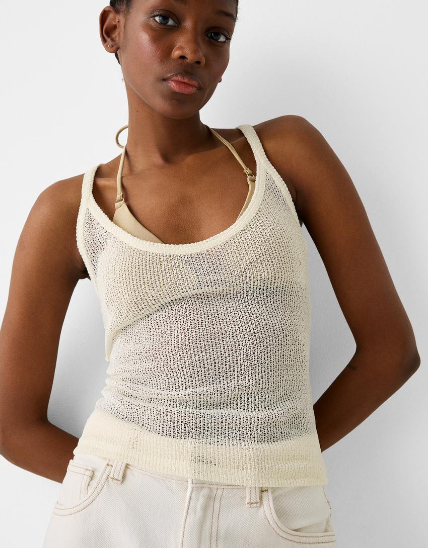 Strappy rustic top-Cream-2