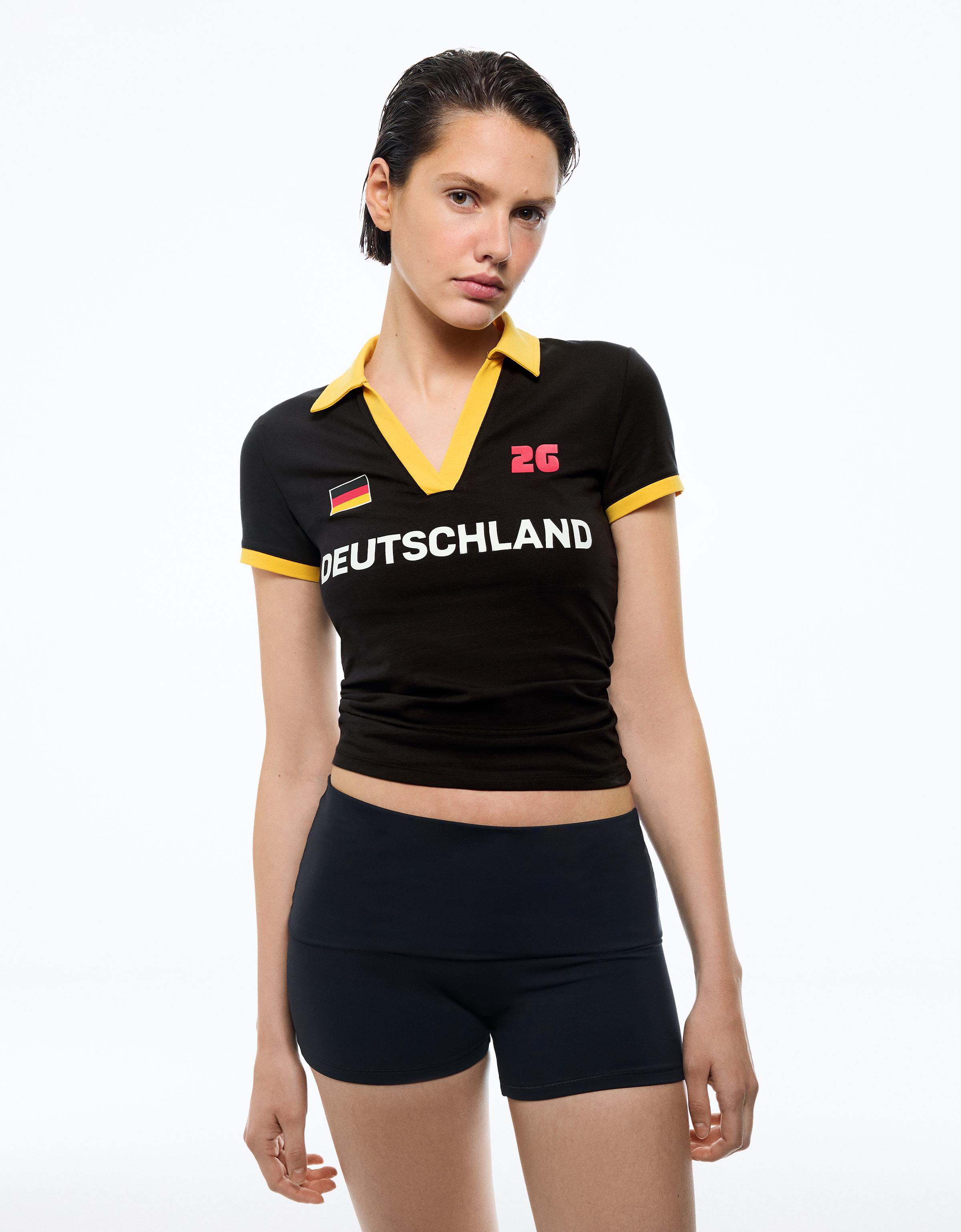 Bershka Polo Fitted Alemania Fifa World Cup™ Mujer Negro