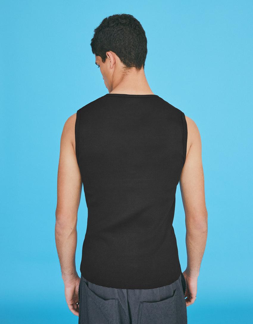 Worker slim fit henley T-shirt-Black