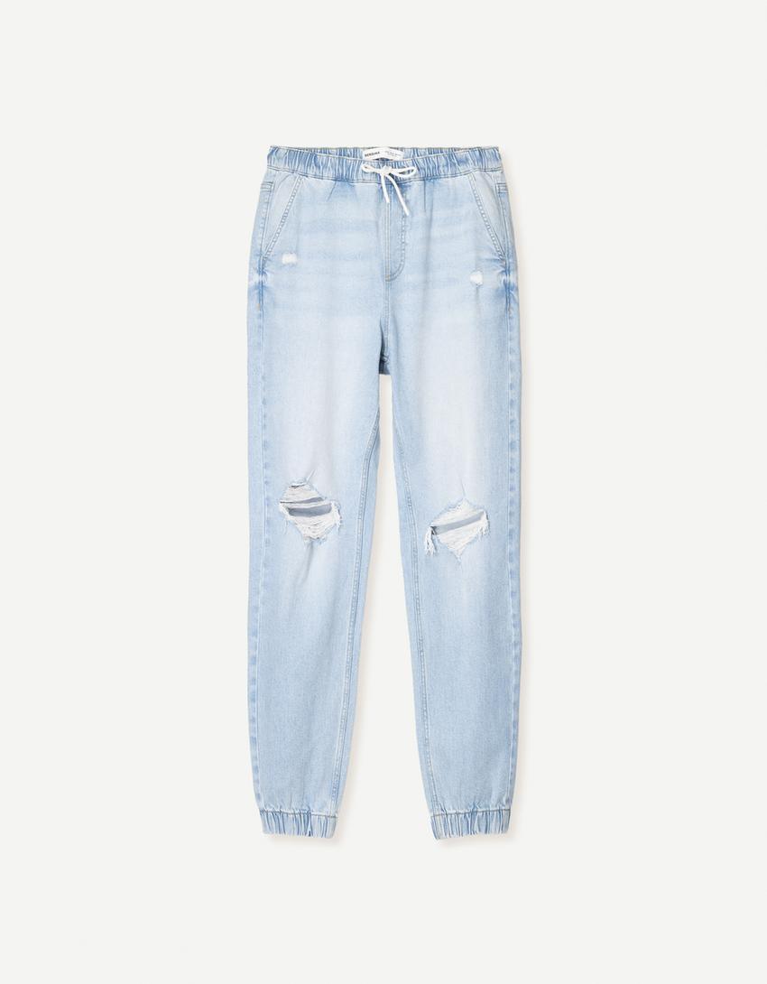 Jeans jogger rotos-Azul claro
