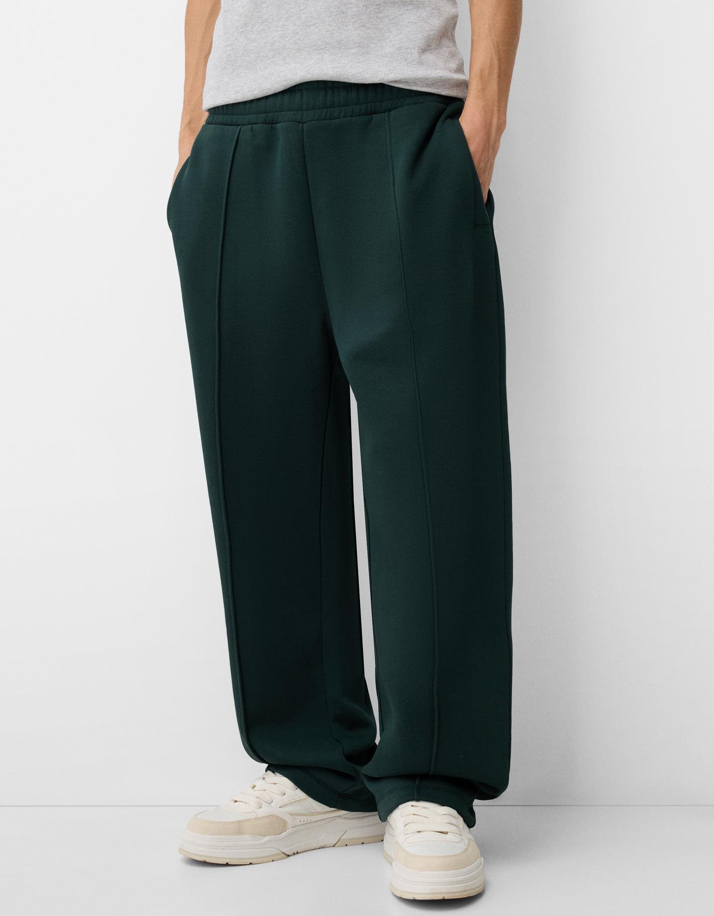 Bershka Pantaloni Wide Leg Felpa Uomo L Verde