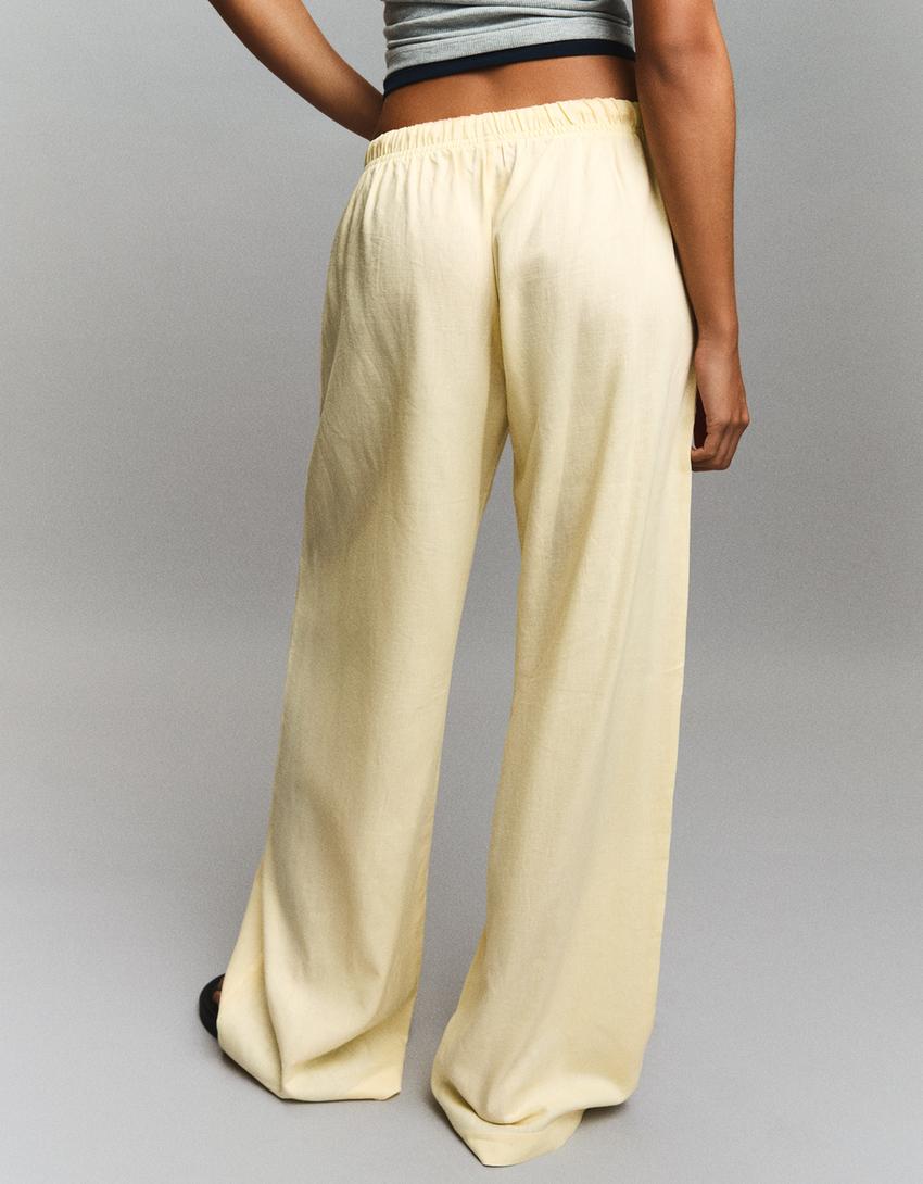 Pantalon taille élastique-Jaune
