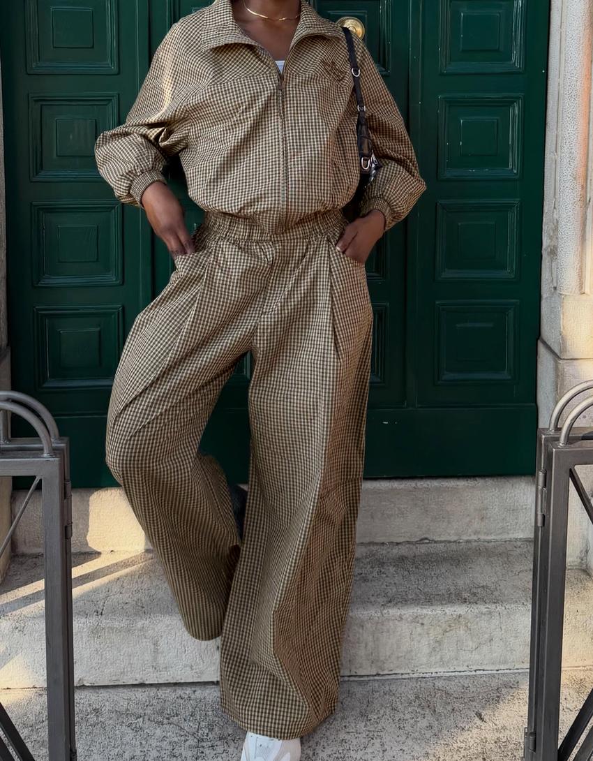 Куртка в клетку с принтом-Верблюжий