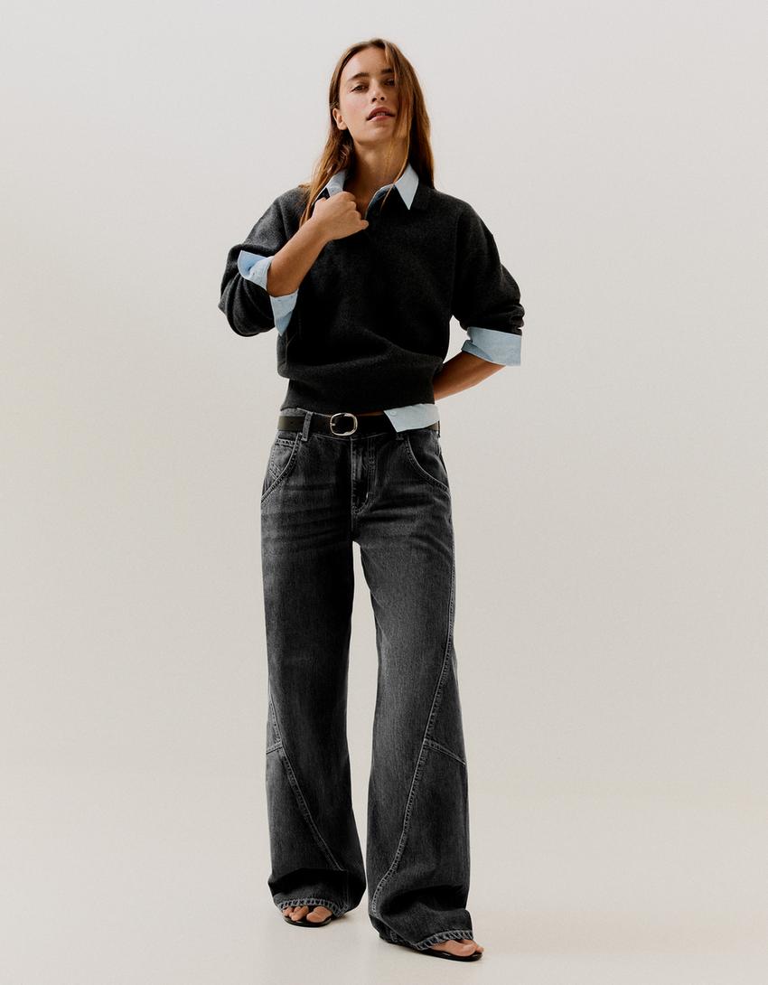 Jeans barrel vita bassa-Grigio scuro