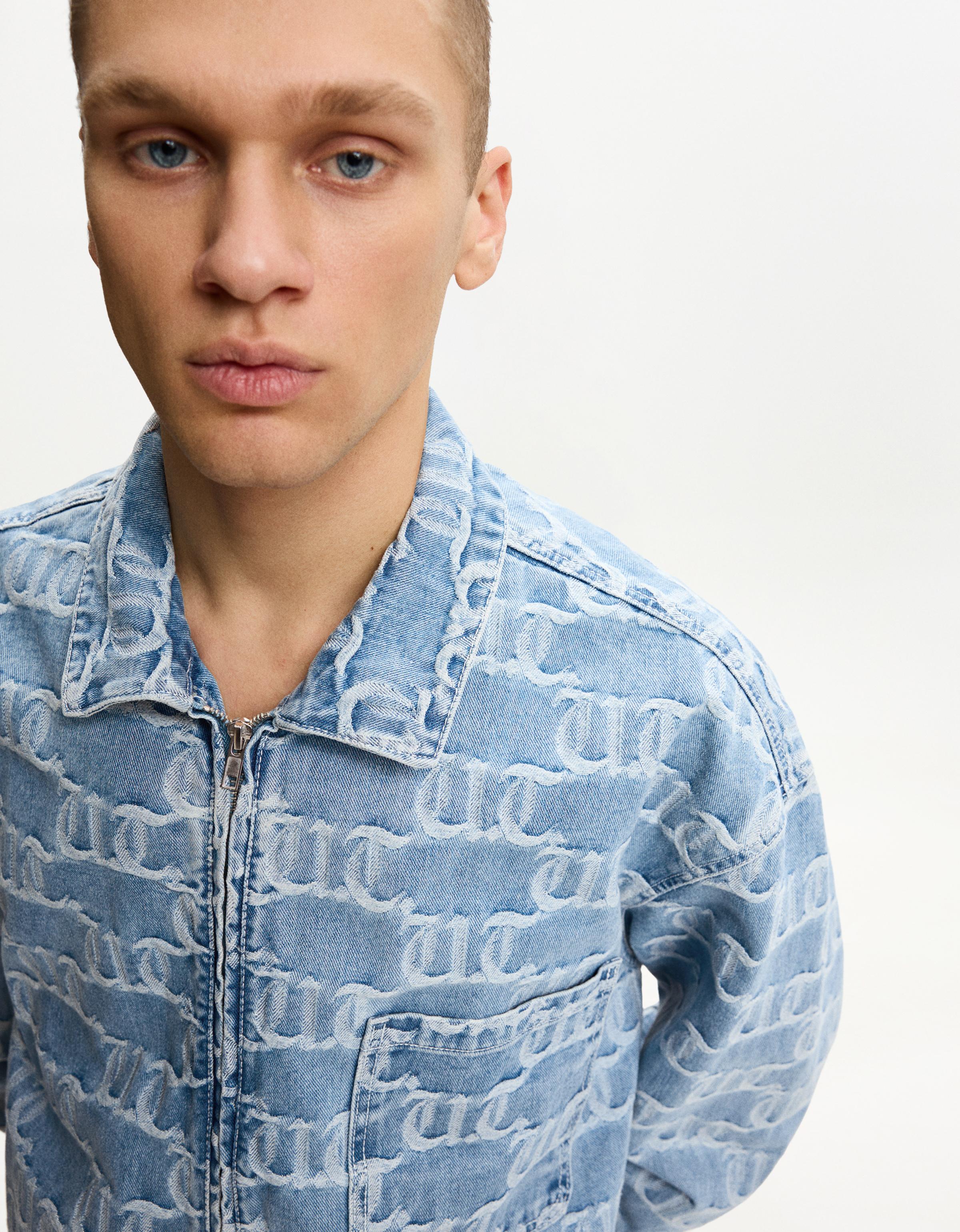 Jacquard denim overshirt with zipper - Men | Bershka