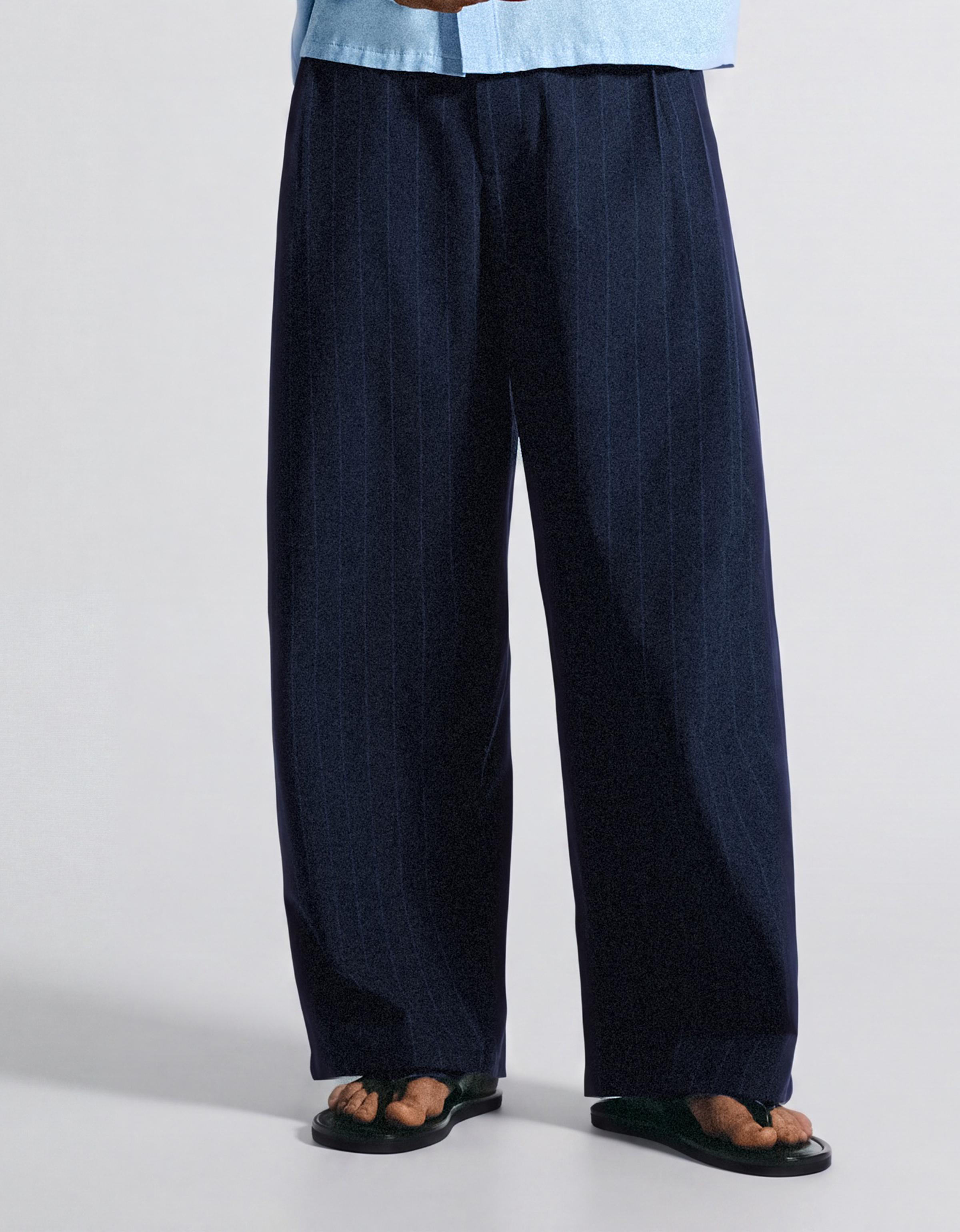 Super baggy pinstripe darted trousers — Navy
