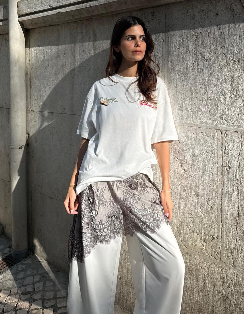 T-shirt oversize imprimé-Blanc cassé