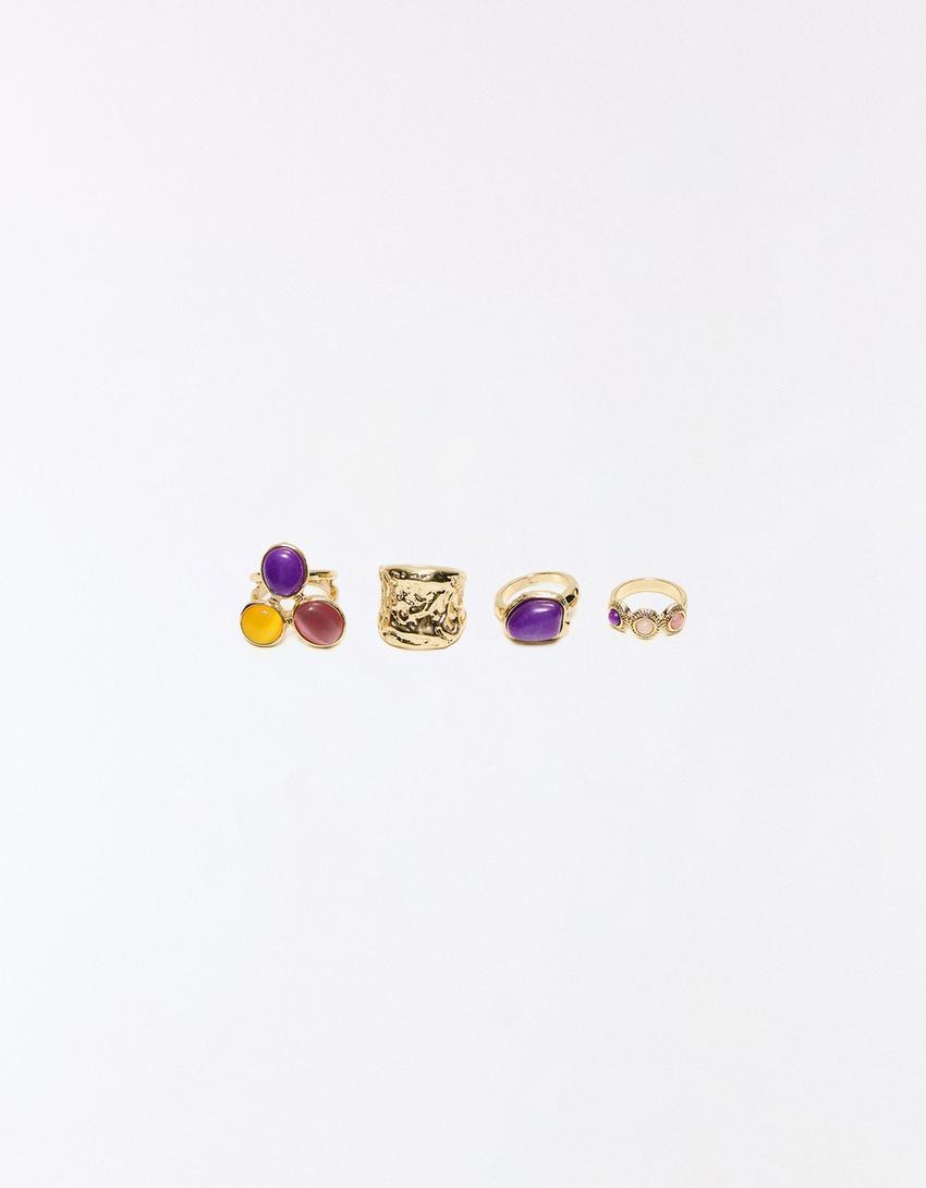 Set isi 4 cincin berlian imitasi-Emas