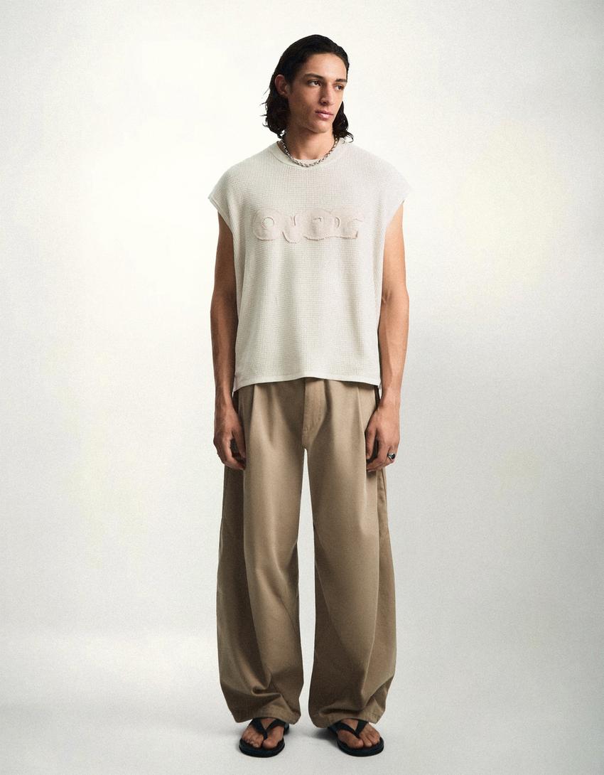 T-Shirt mit Workwear-Patch-Beige