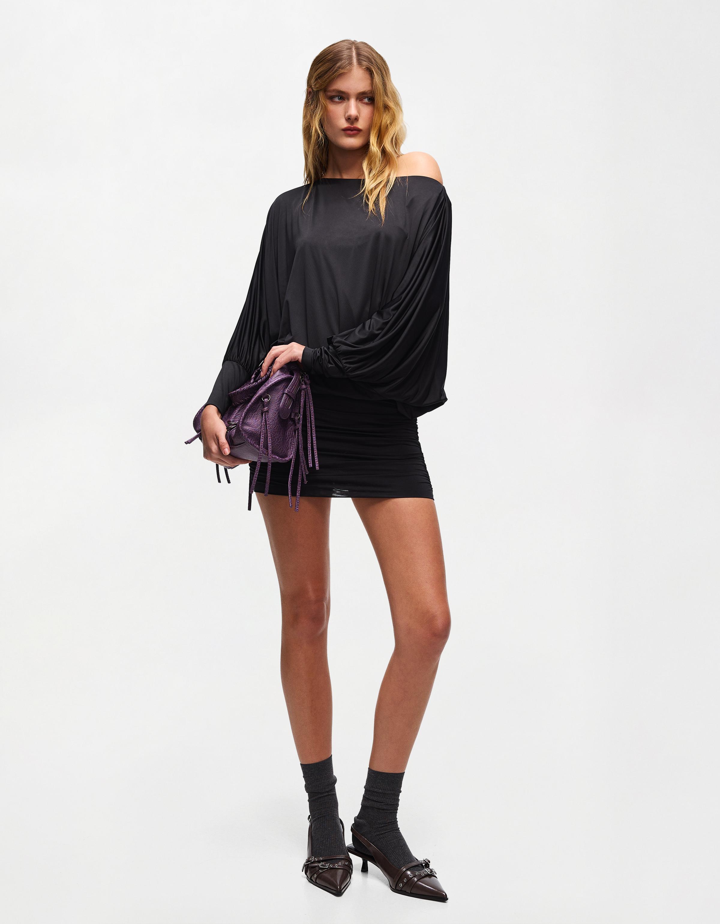 Asimetrik yaka mini elbise - Görsel 26