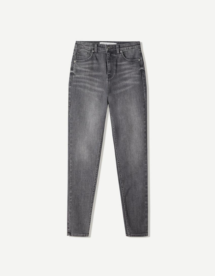 Jeans taille très haute skinny-Gris foncé
