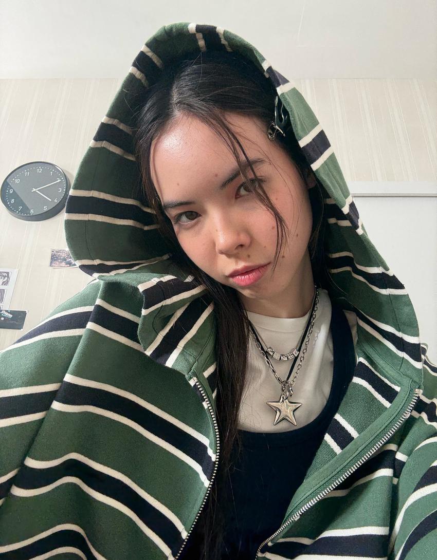 Sudadera cremallera capucha rayas-Verde-1