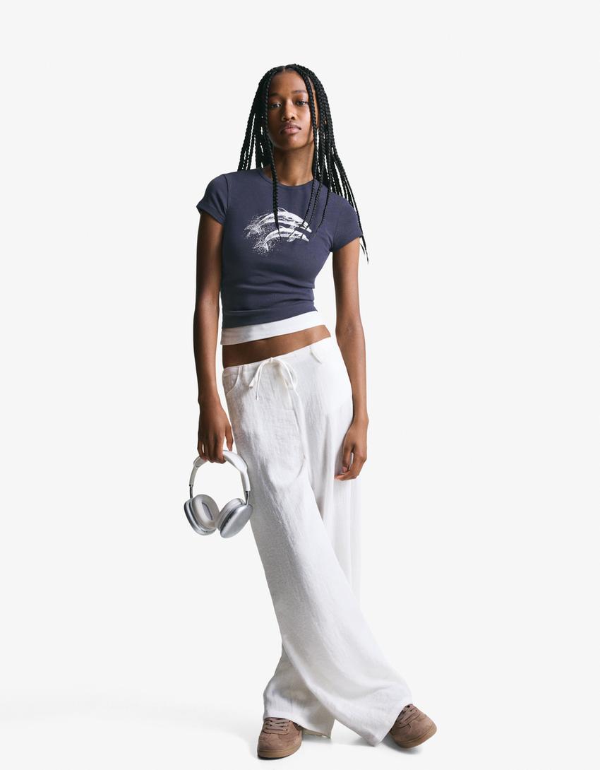T-shirt manches courtes imprimé-Bleu foncé