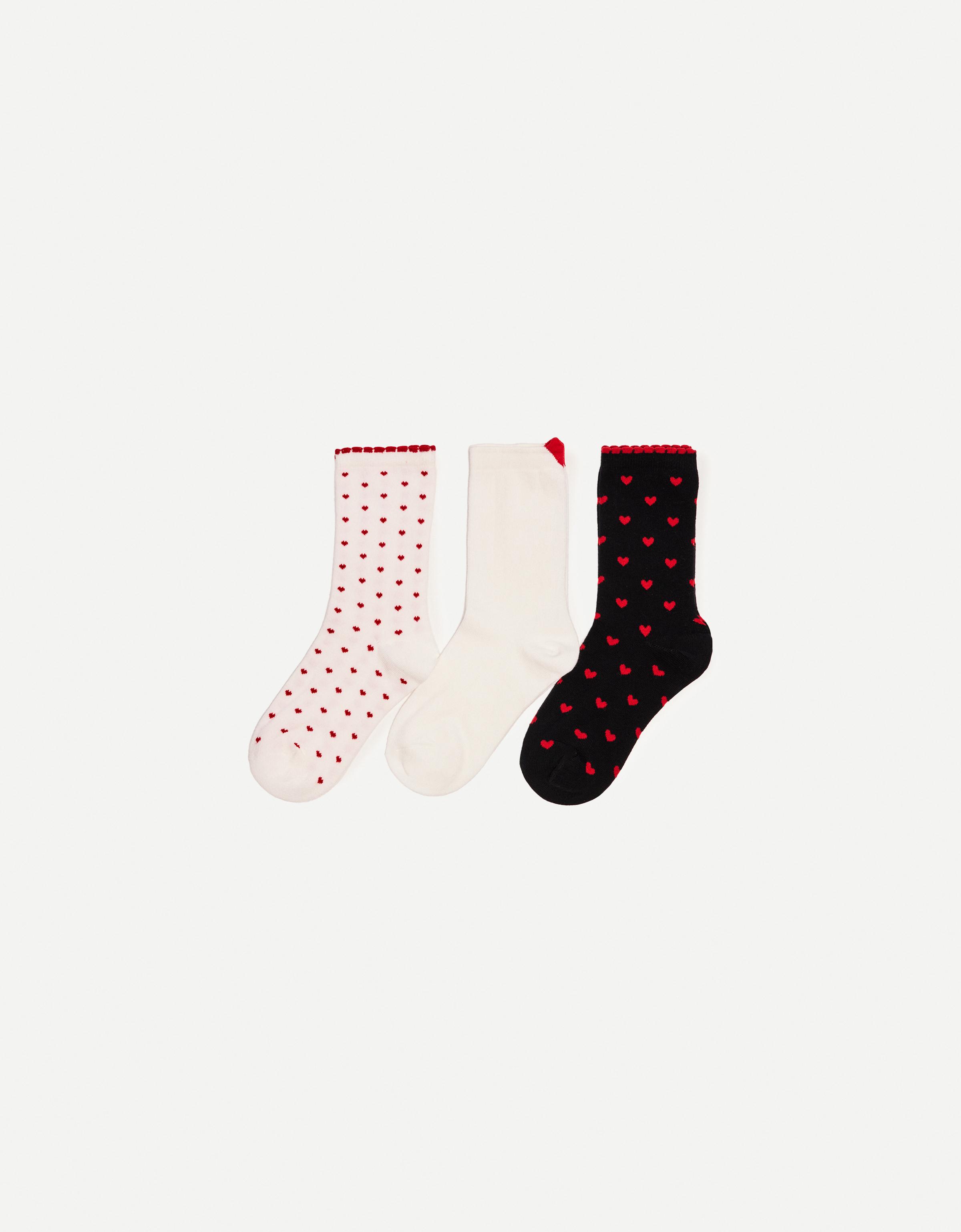 Bershka 3er-Pack Socken Mit Herzen Damen Weiss