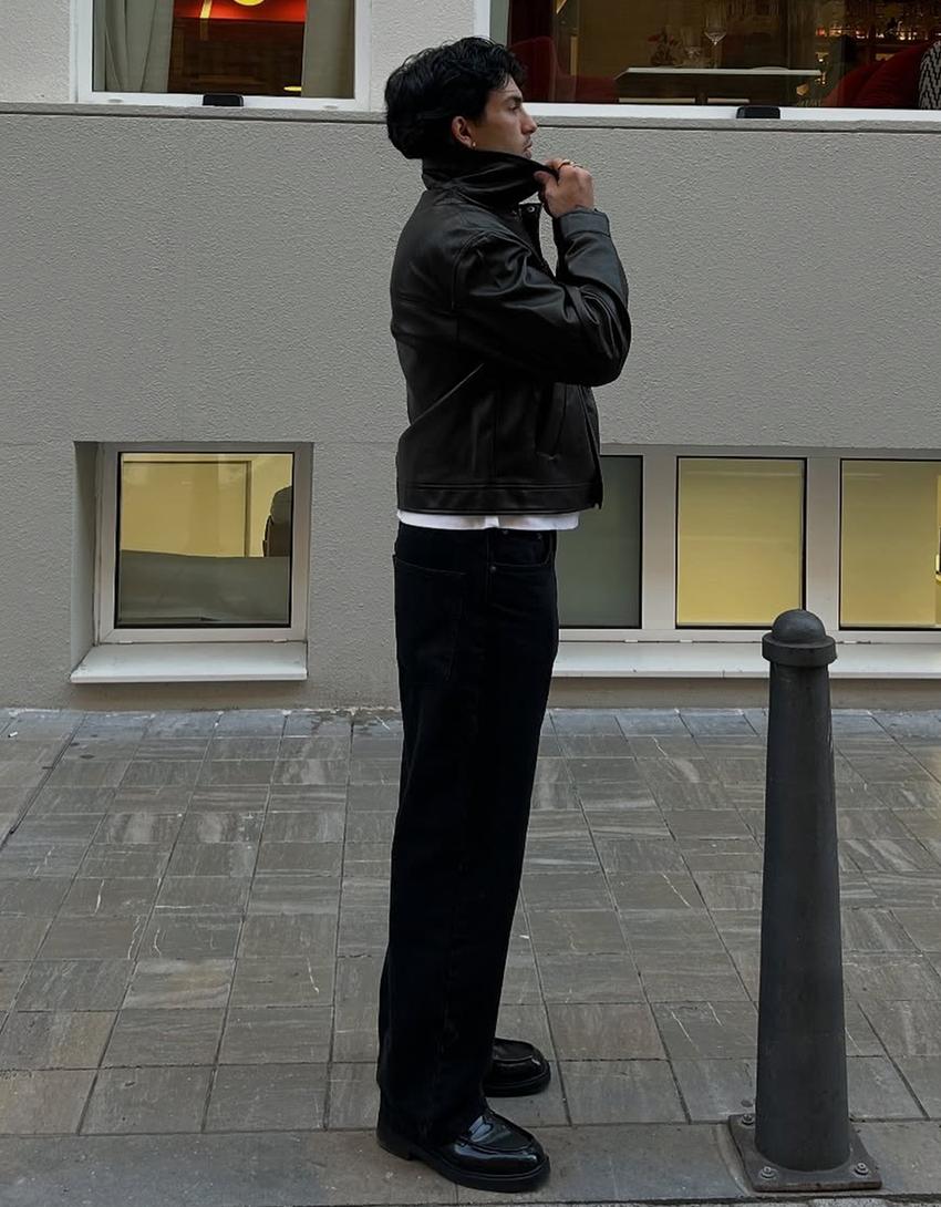 Leather effect boxy fit jacket-Black