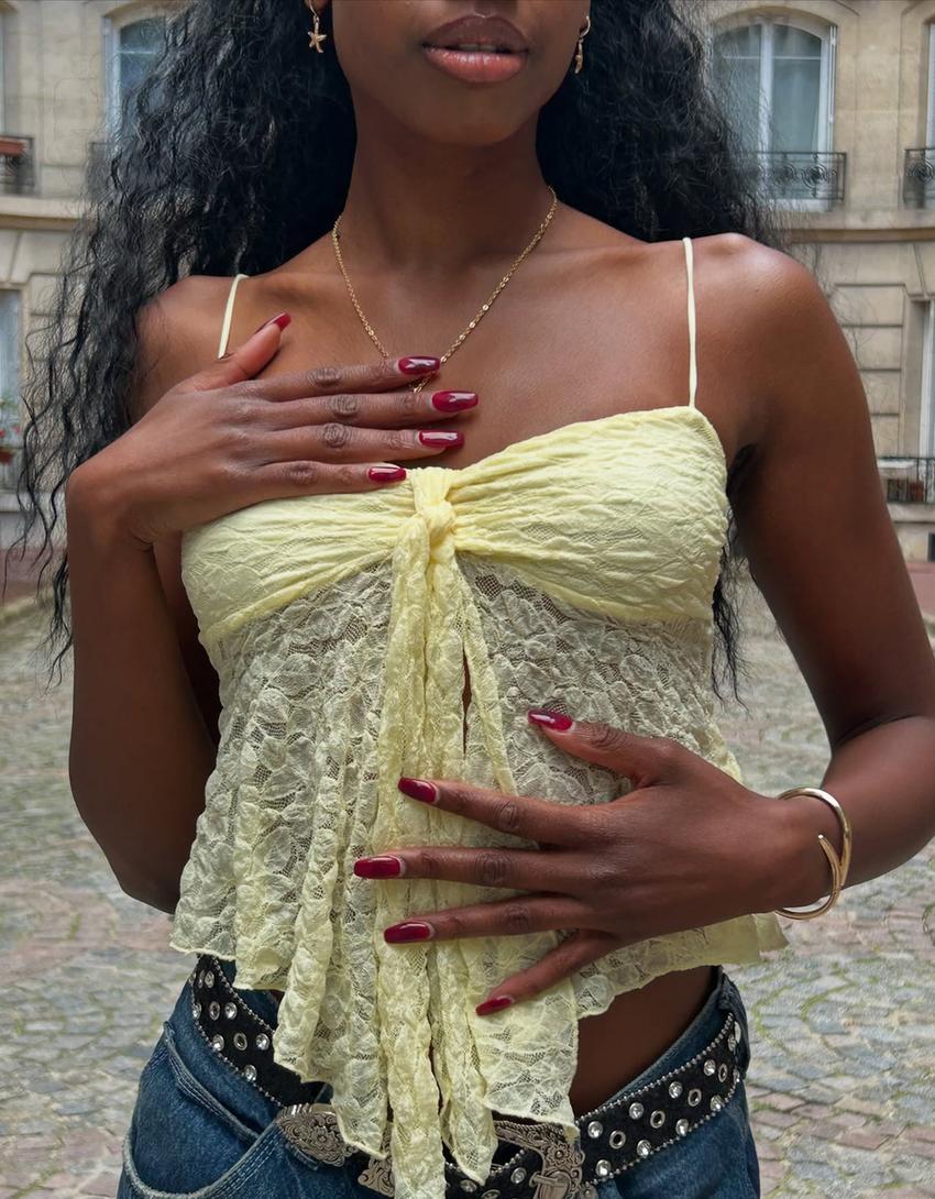 Top bretelles dentelle-Jaune-2