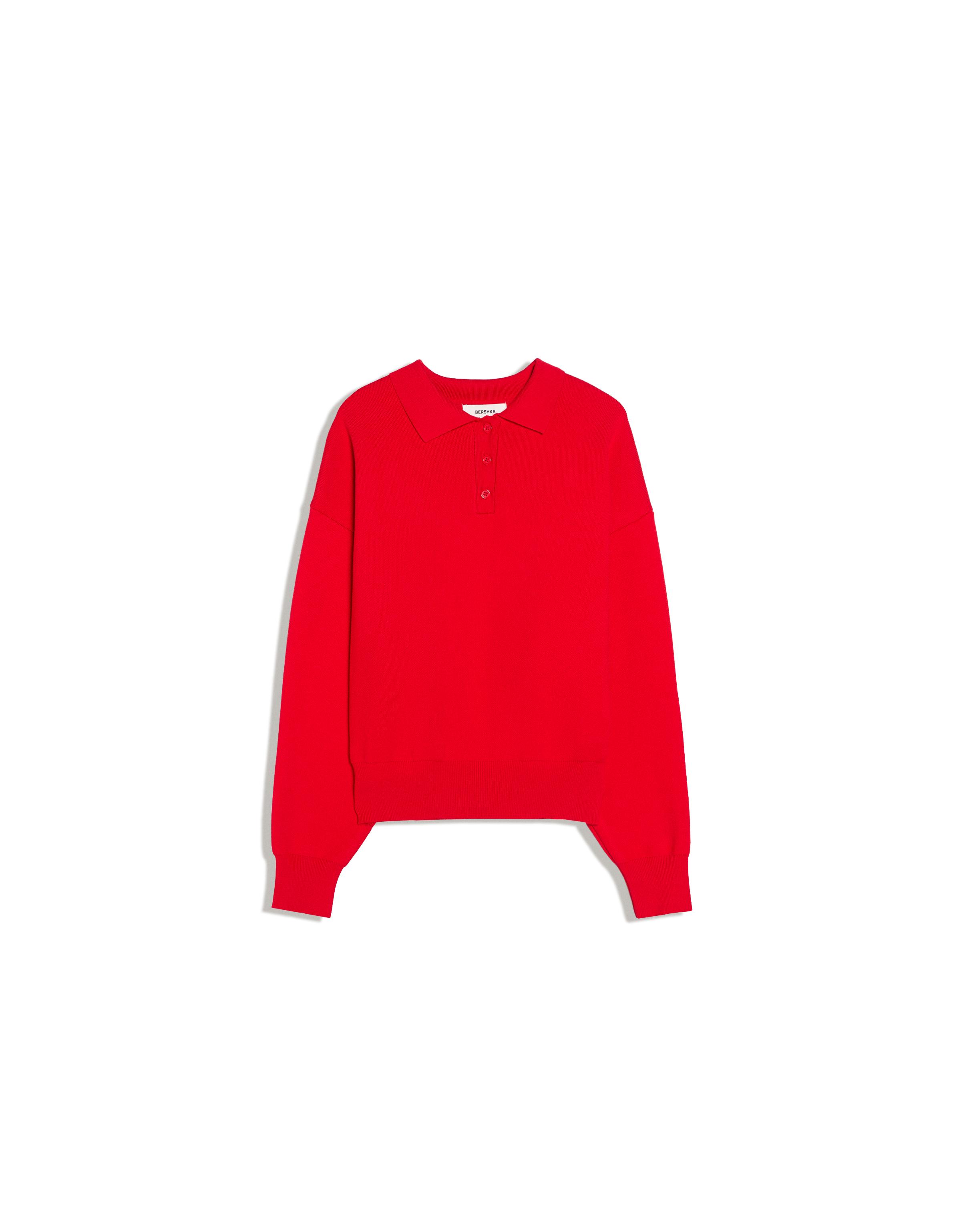 Oversize polo collar jumper — Red