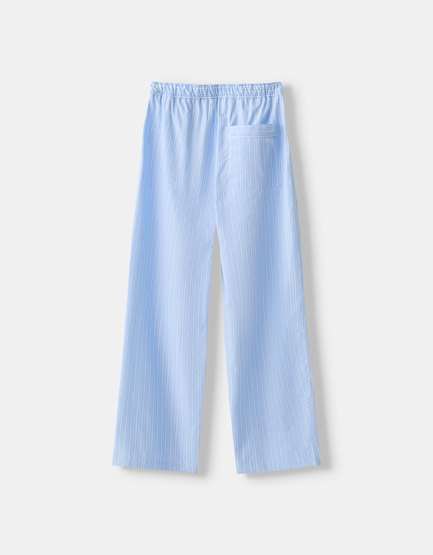 Pantalon baggy jogging rayures-Bleu clair-1