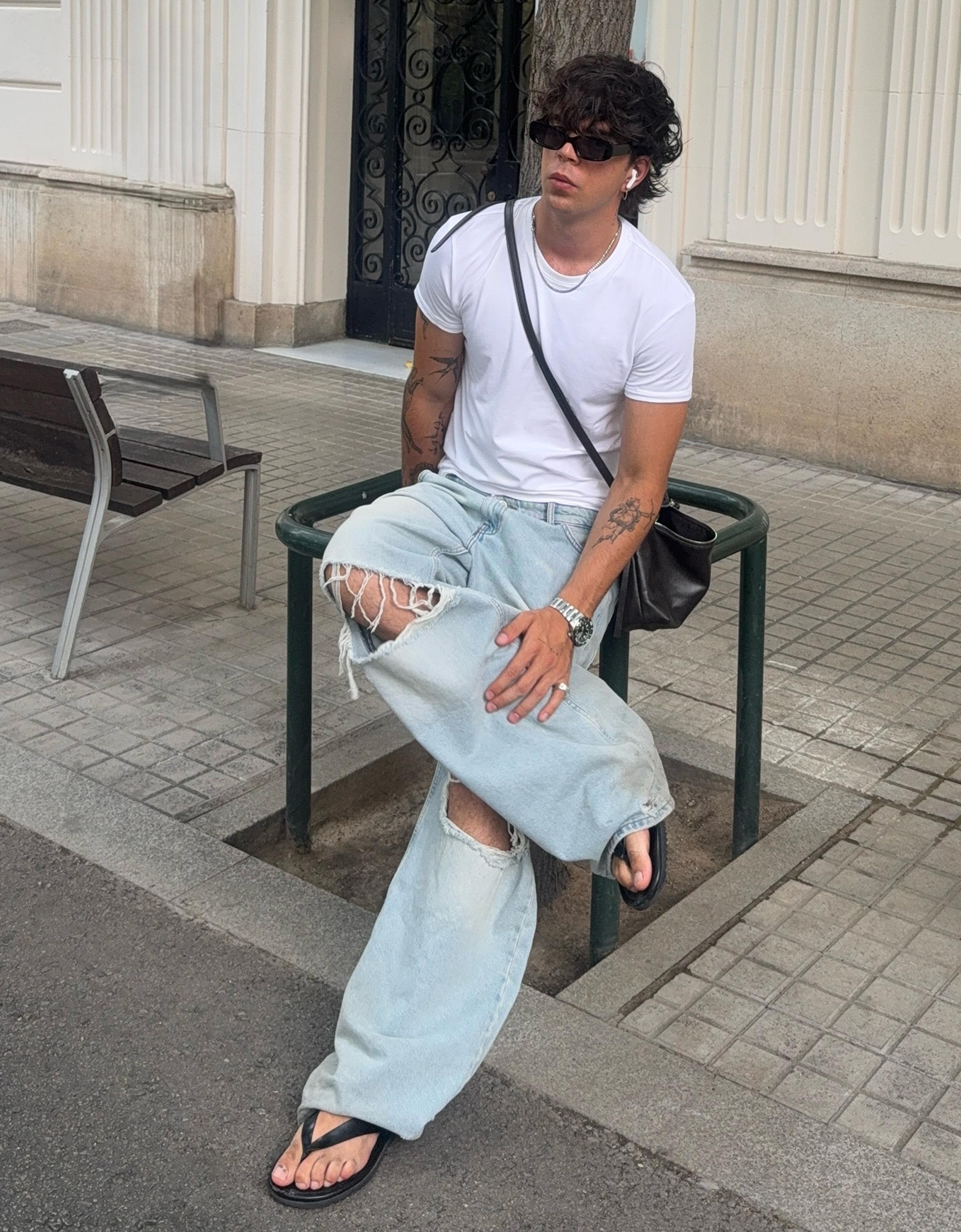 Short sleeve roll-up T-shirt — White