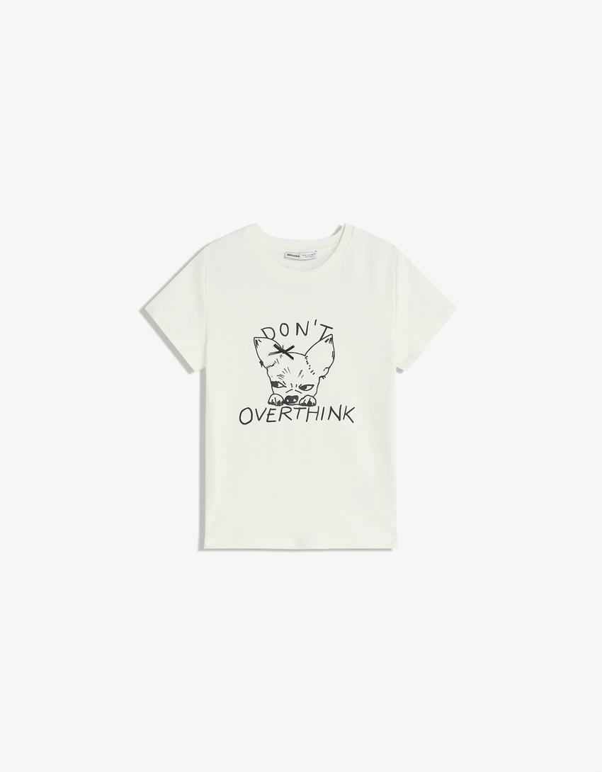 T-shirt manches courtes imprimé-Blanc cassé