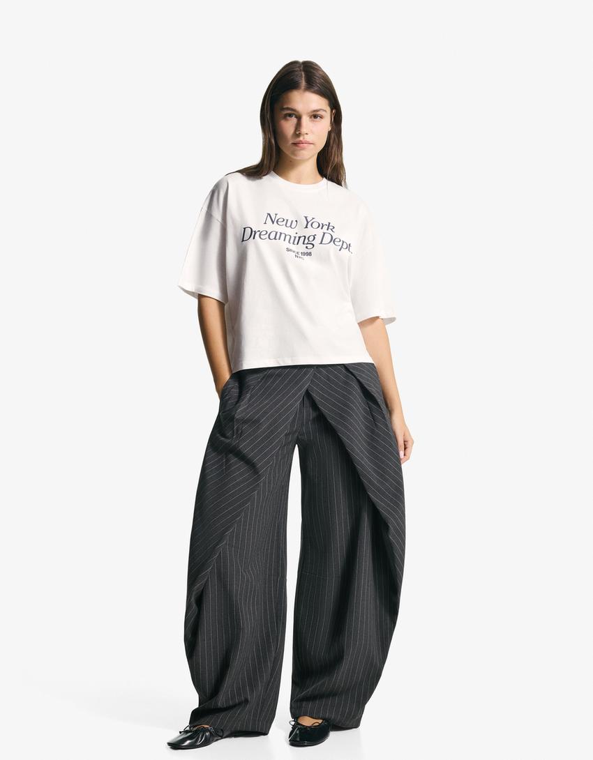 T-shirt Boxy fit à manches courtes imprimé-Blanc cassé