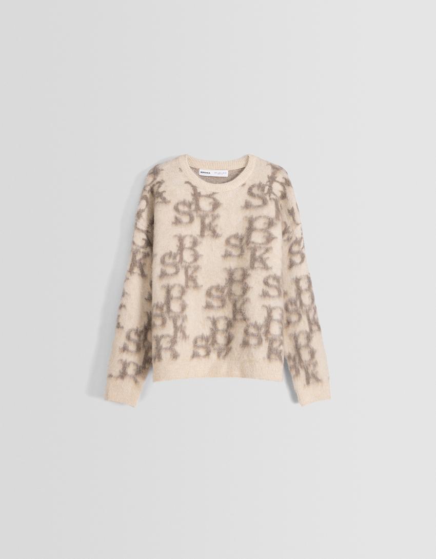 Pull fausse fourrure imprimé-Écru-4