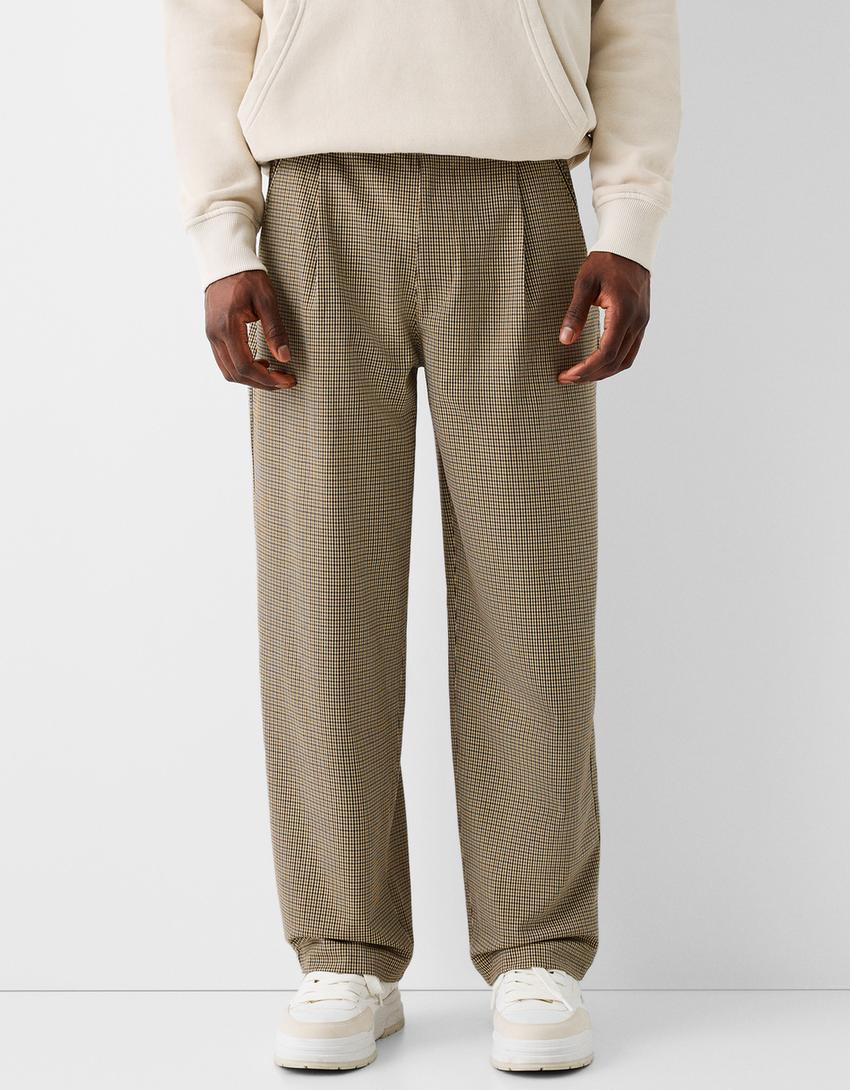 Tailored houndstooth trousers-Brown